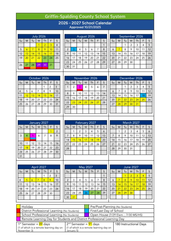 Griffin-Spalding County School System Calender 2026-27