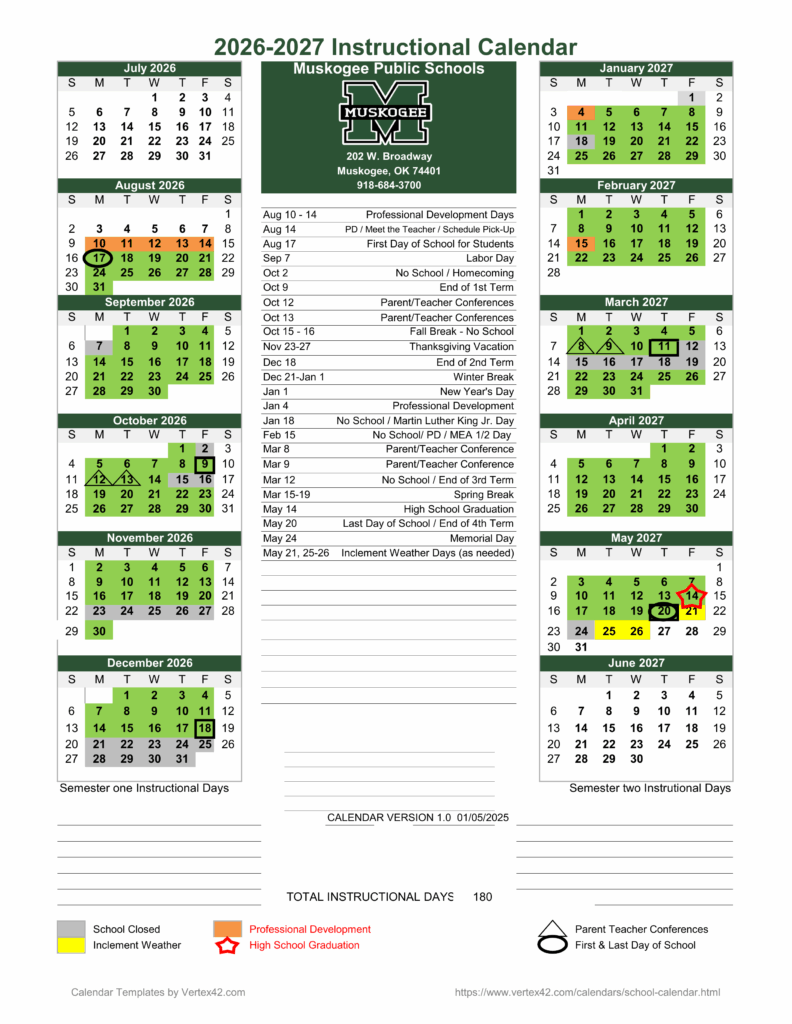 Muskogee Public Schools Calendar 26-27