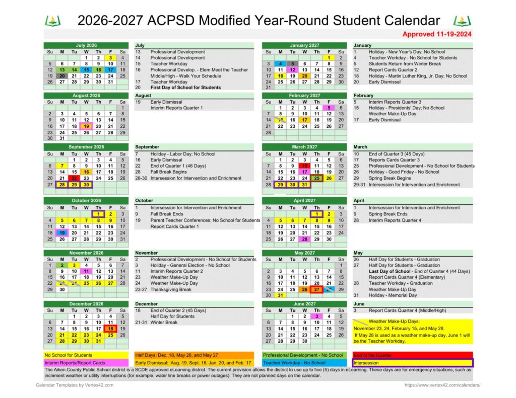 Aiken County Public School District Calendar 2026-27