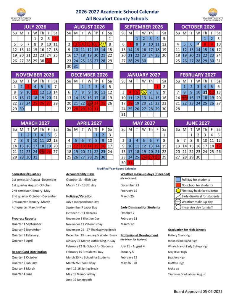Beaufort County School District Calendar 2026-27