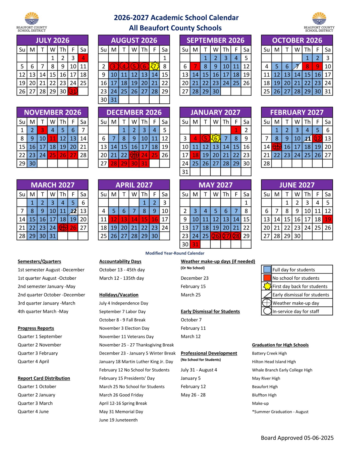 Beaufort County School District Calendar 26-27 [PDF]
