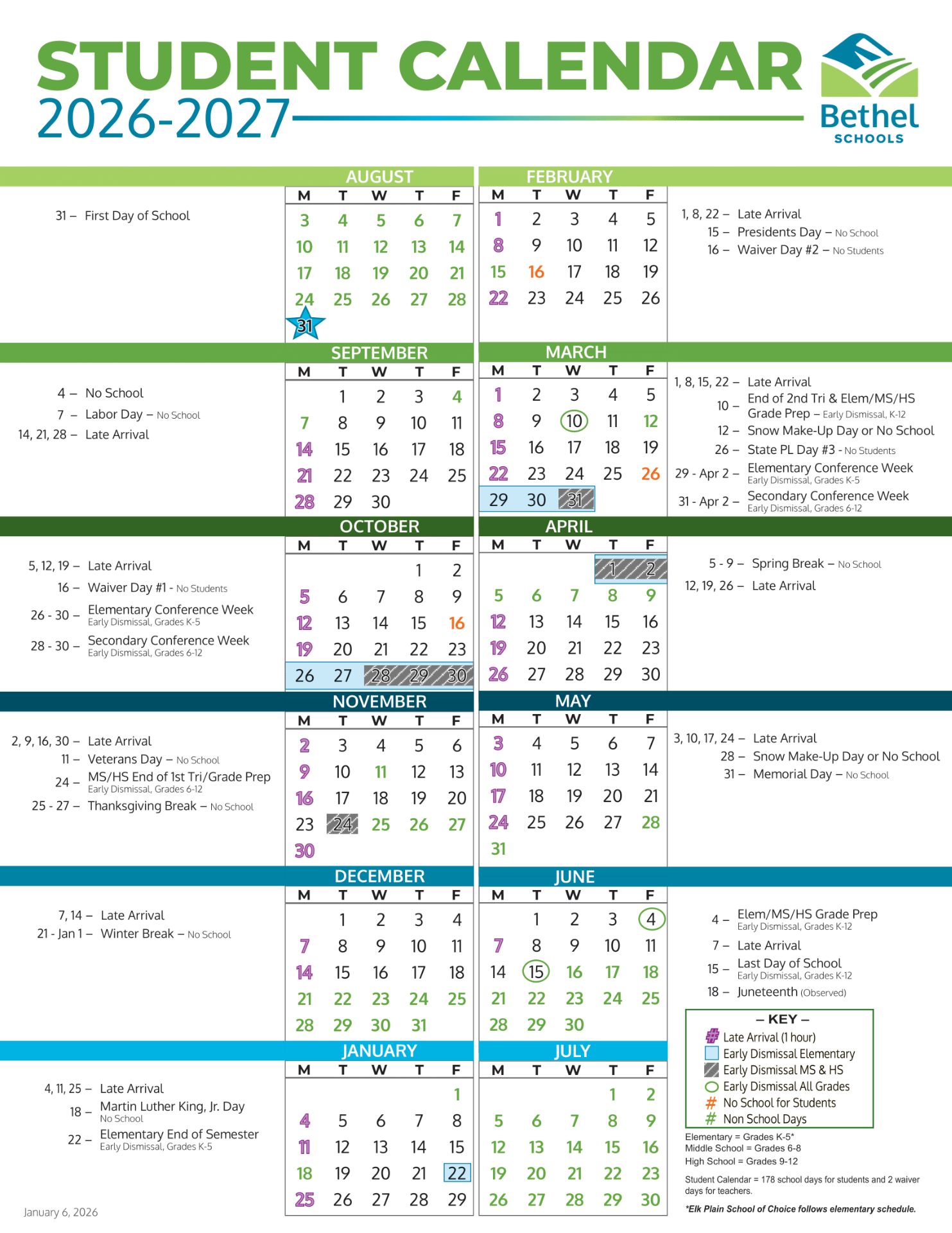  Bethel School District 403 Calendar 26-27 Updated