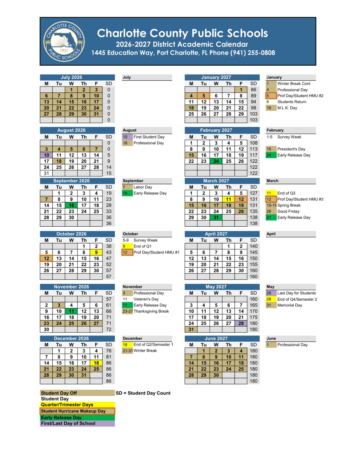 Charlotte County Public  Schools Calendar 26-27 