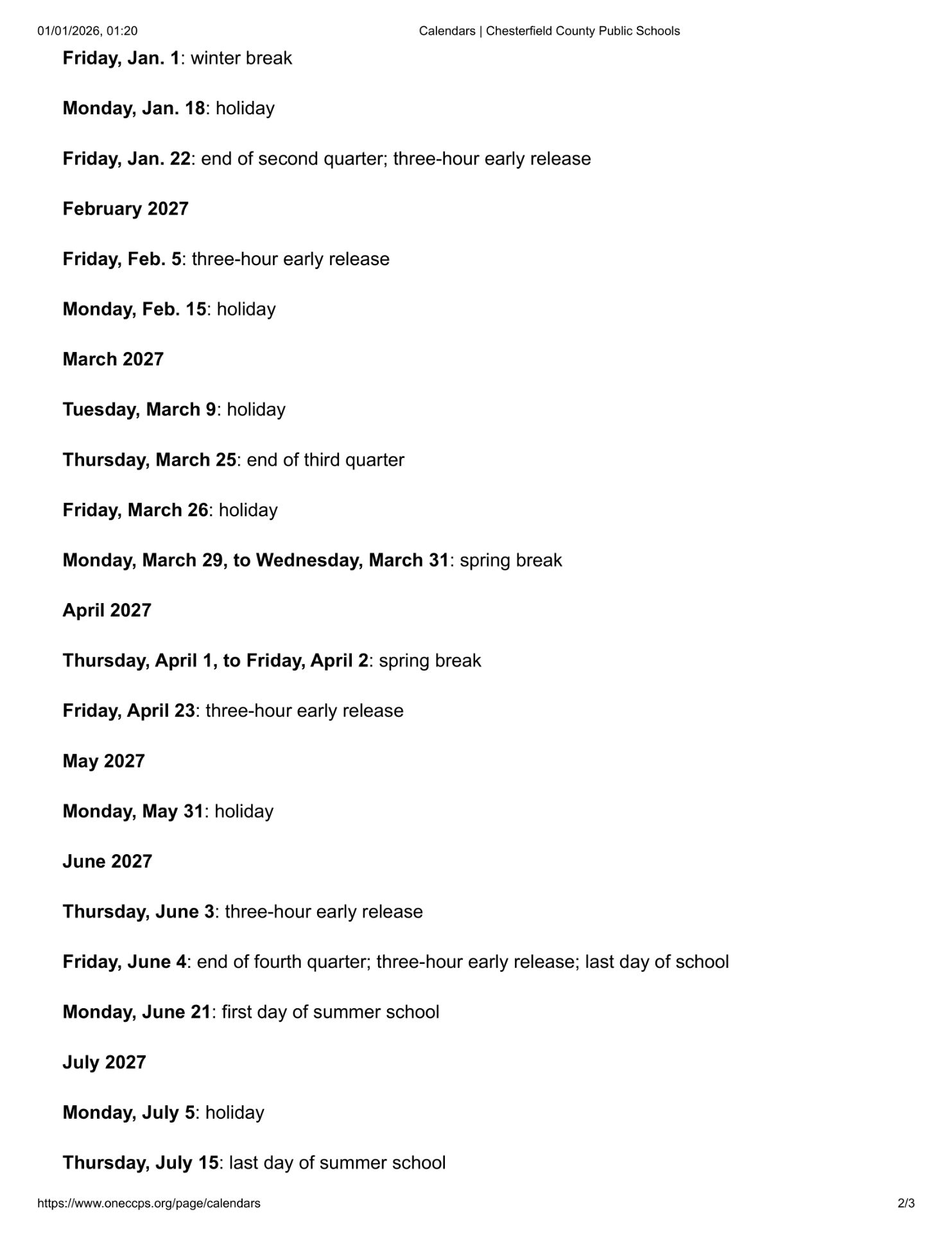 Chesterfield County Schools CCPS Calendar 26-27 [pdf]