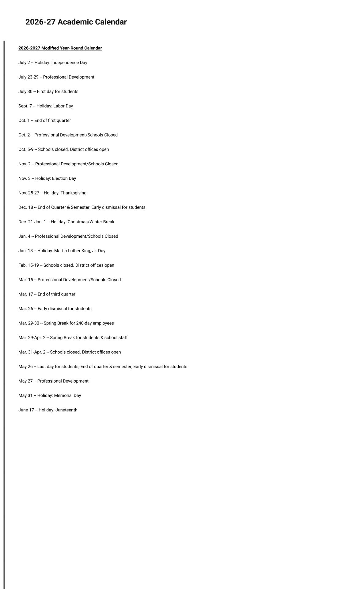 DCSD Darlington County School District Calendar 26-27 [PDF]