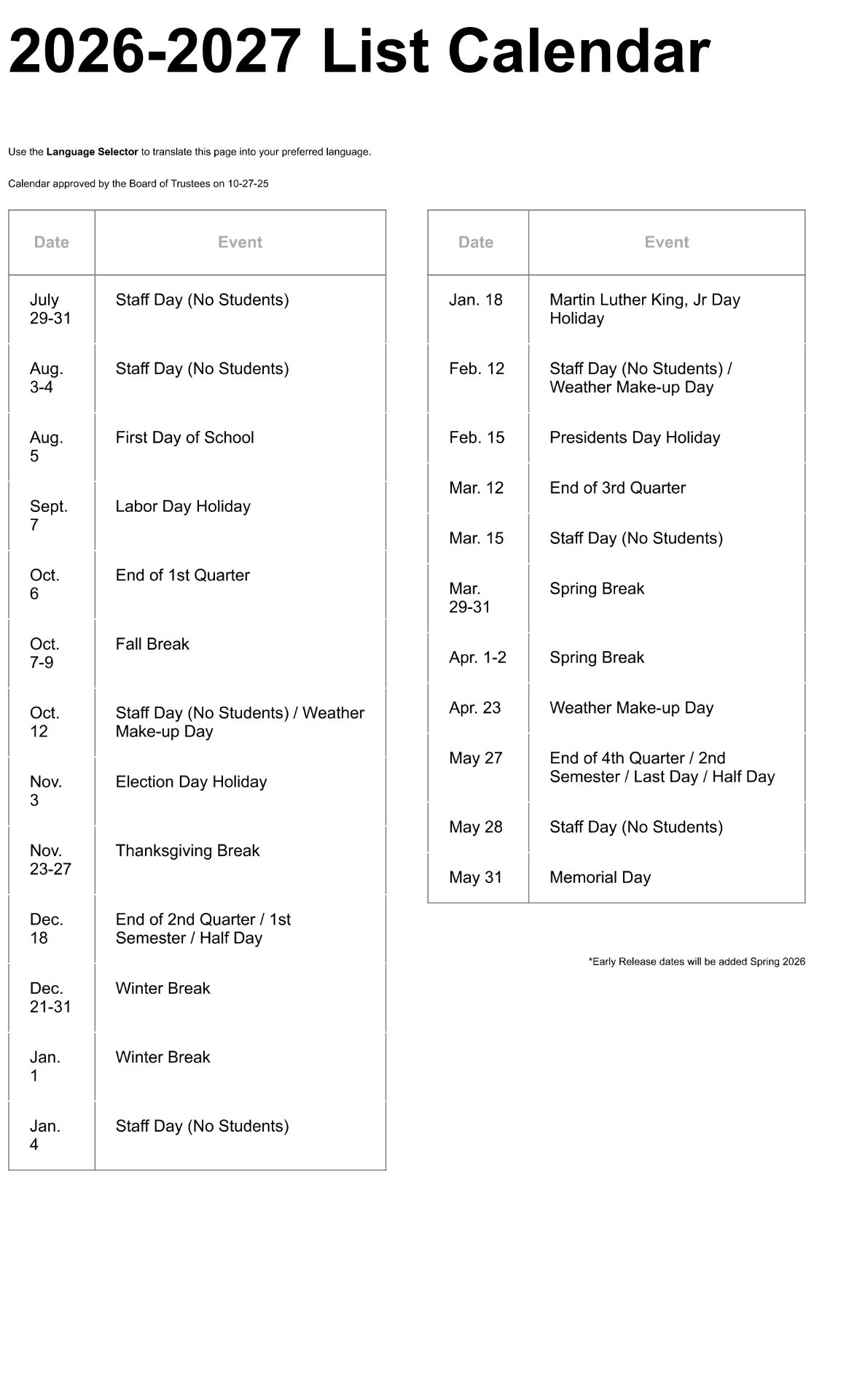 Dorchester School District 2 Calendar 26-27 [PDF]