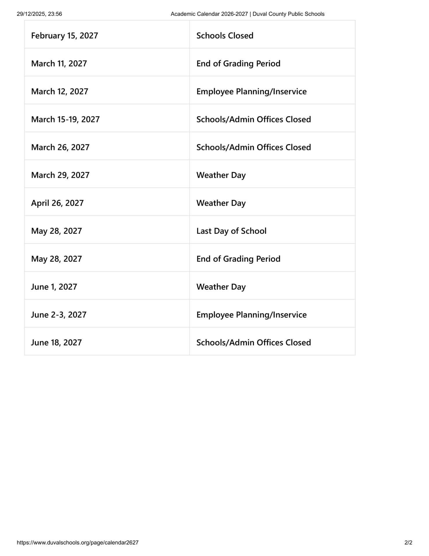 Duval County Public Schools Calendar 26-27 Revised (PDF)