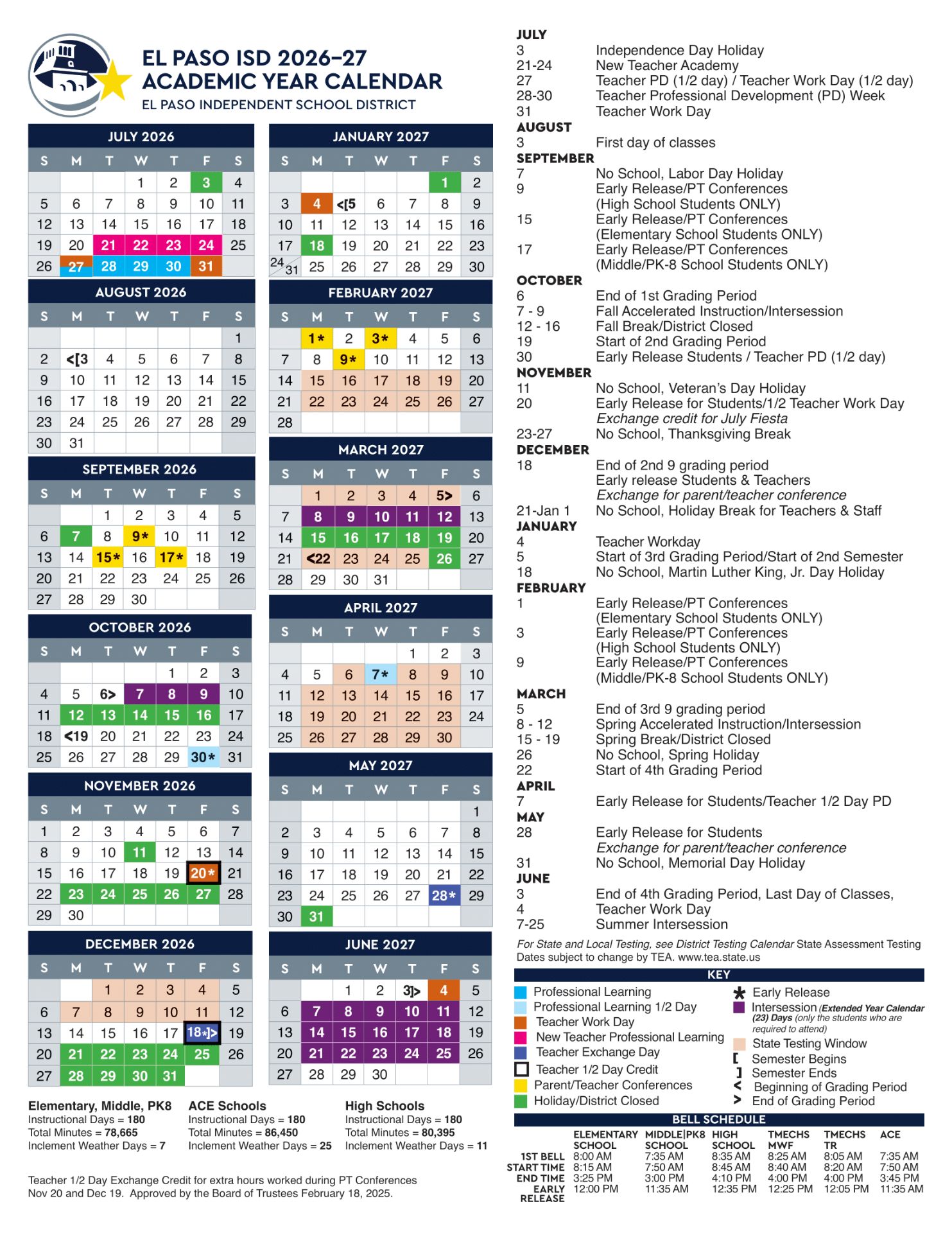 El Paso Independent School District Calendar 26-27 UPDATES [PDF]