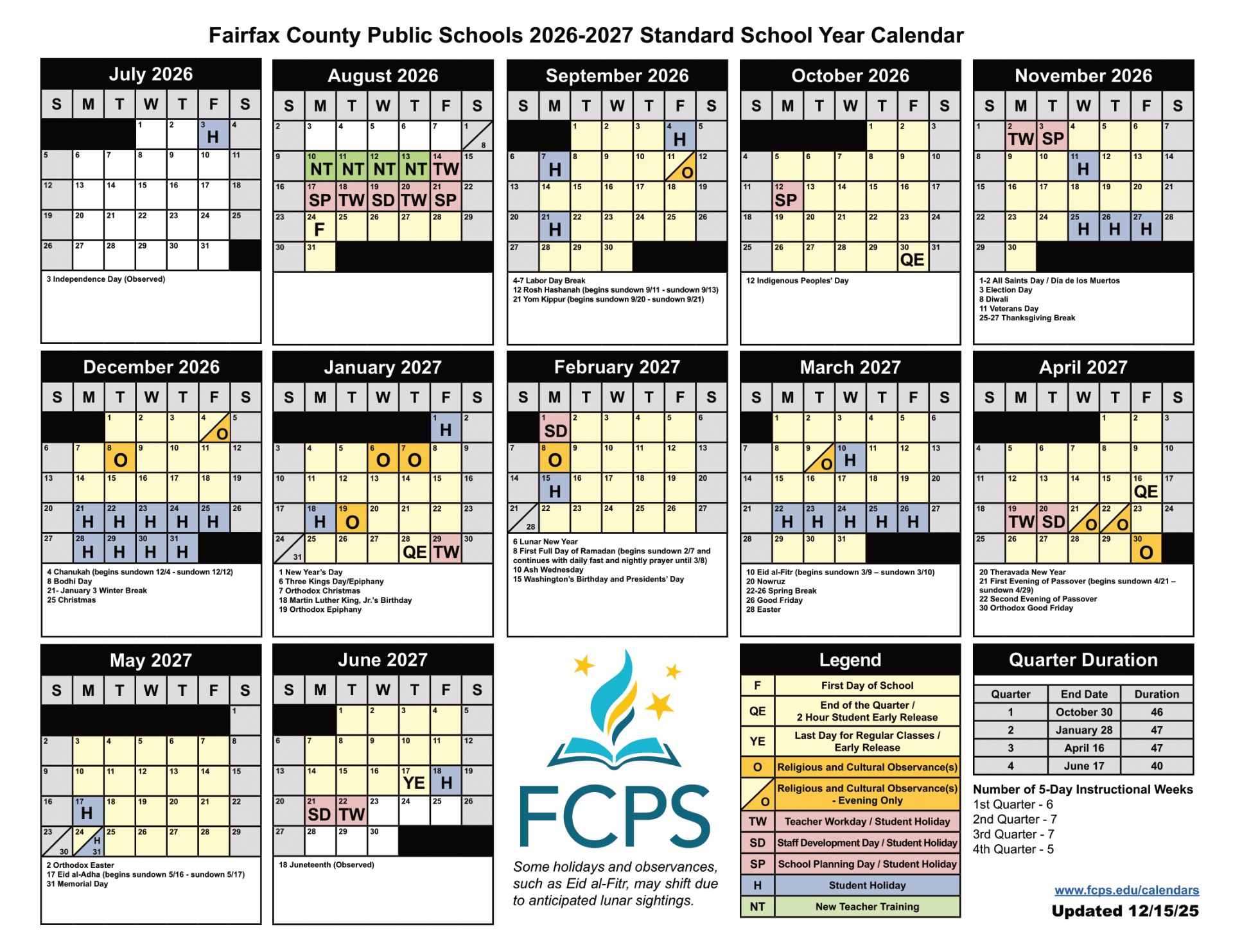 Fairfax County Public Schools Calendar 26-27 [pdf]