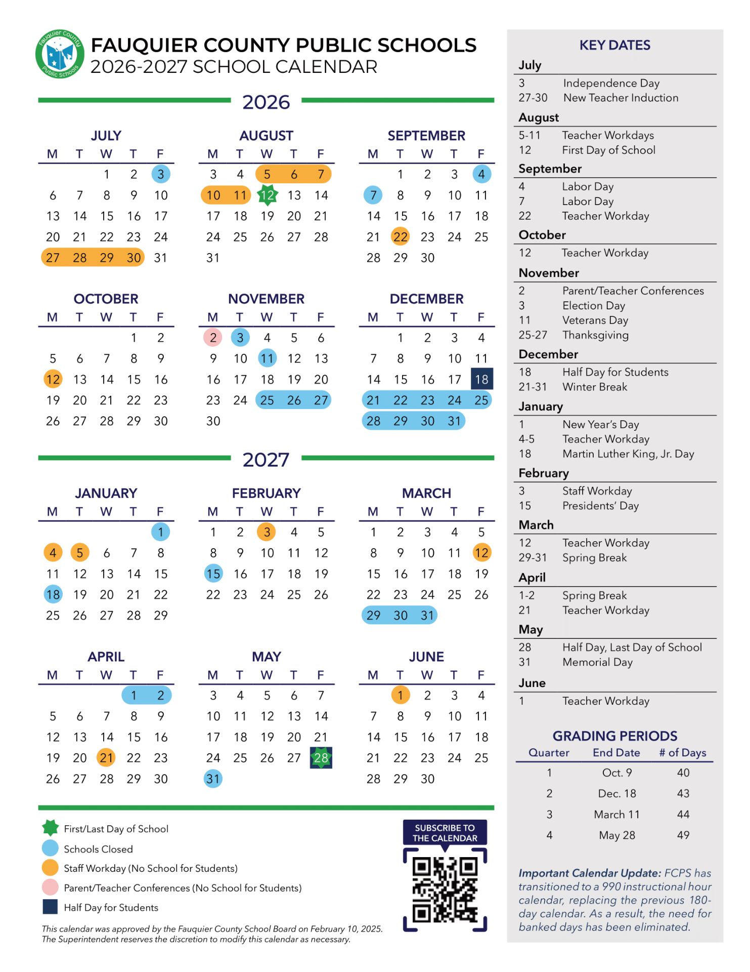 Fauquier County Public Schools Calendar 26-27 [pdf]