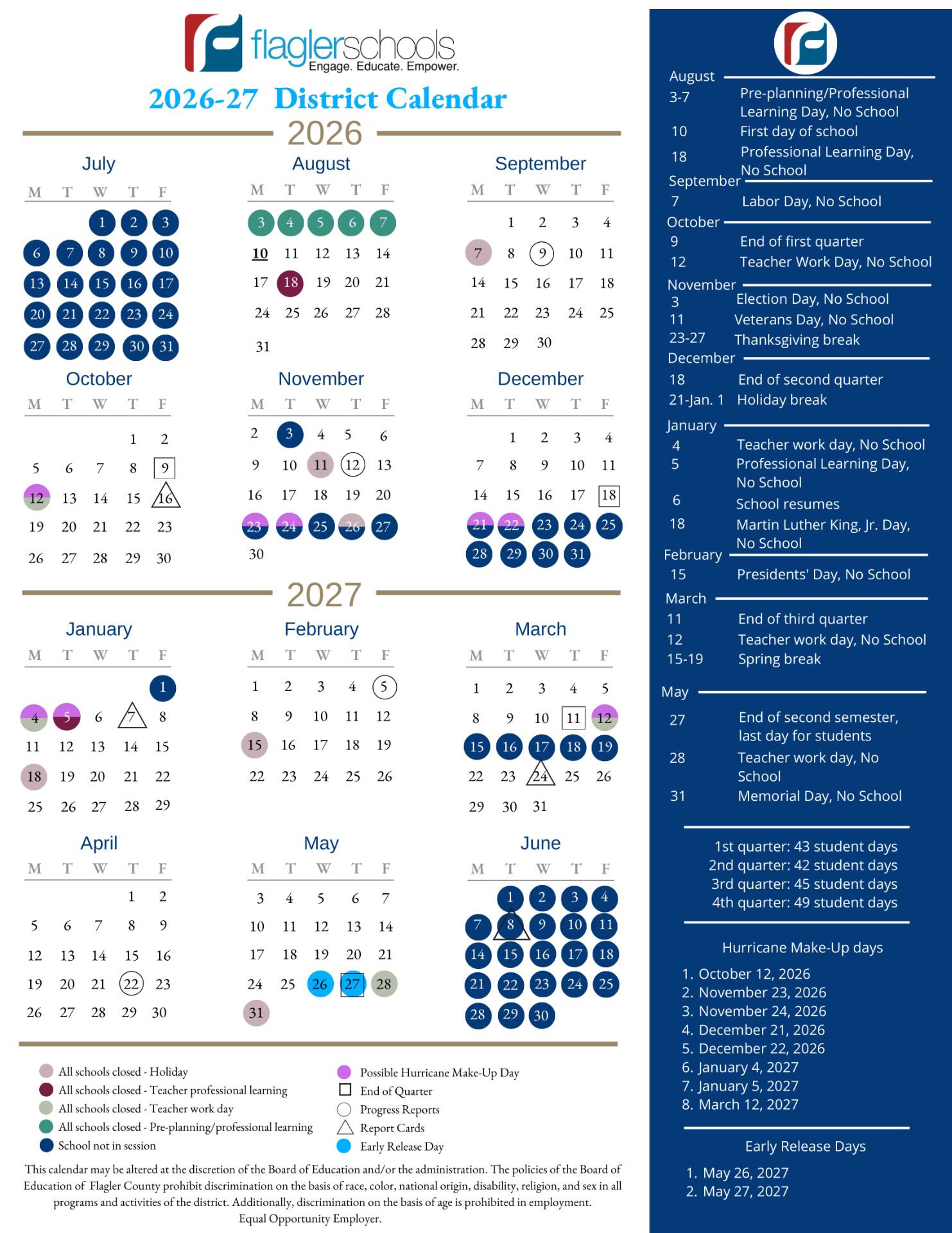 Flagler County Schools Schools Calendar 26-27 Revised (PDF)