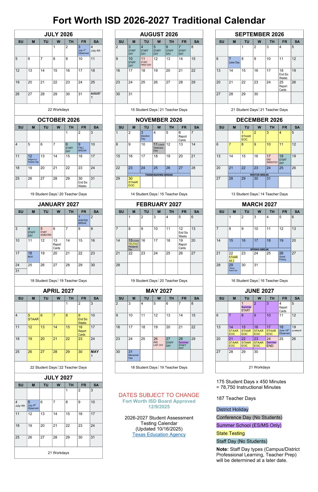 Fort Worth ISD Schools Calendar  26-27 UPDATES [PDF]