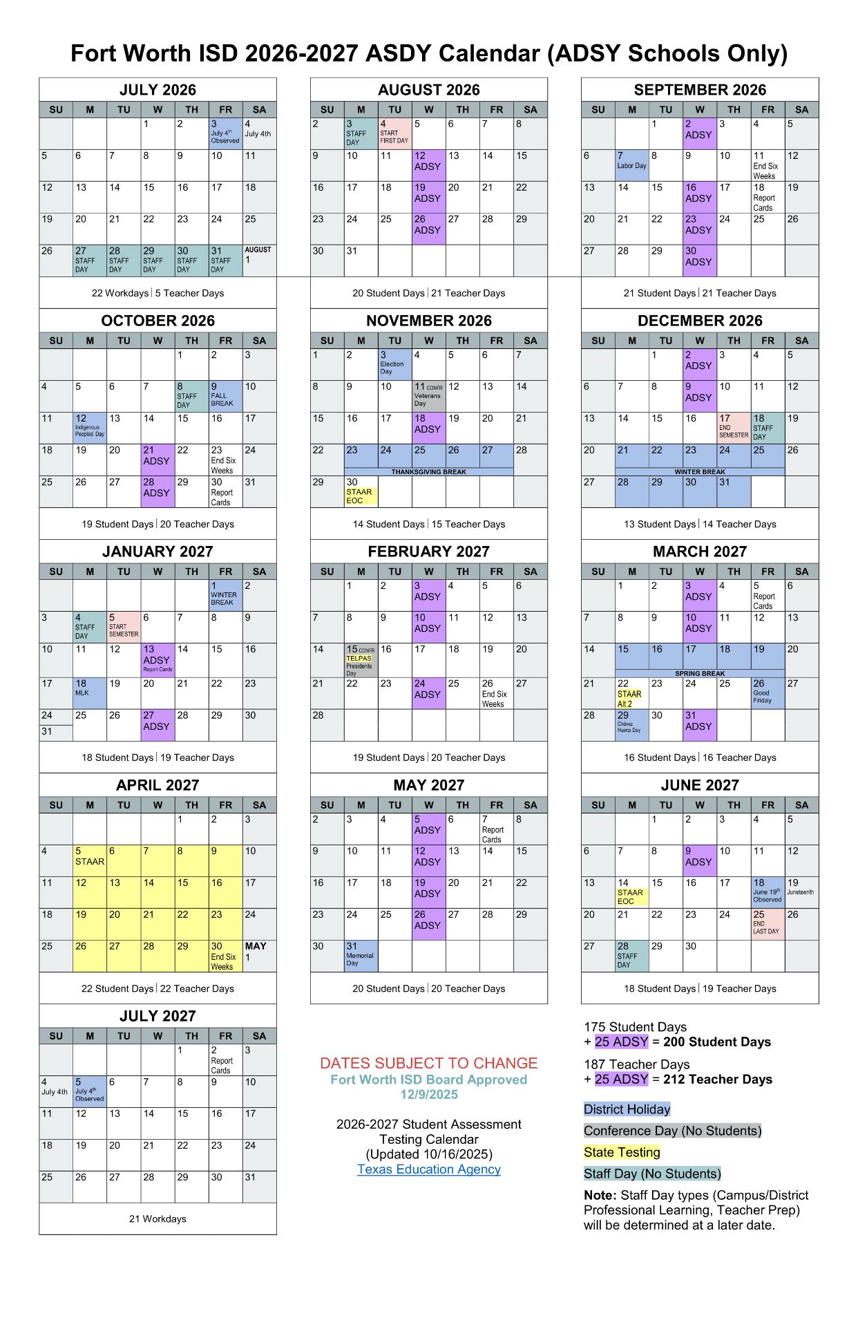 Fort Worth ISD Schools Calendar ADSY  26-27 UPDATES [PDF]
