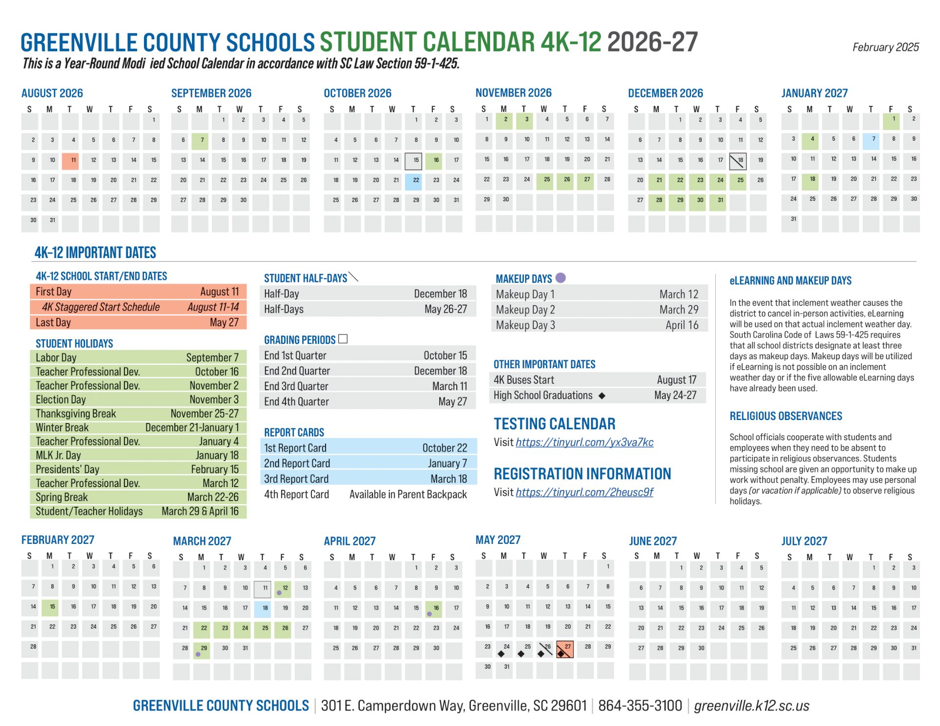 Greenville County Schools Calendar 25-26 [PDF]