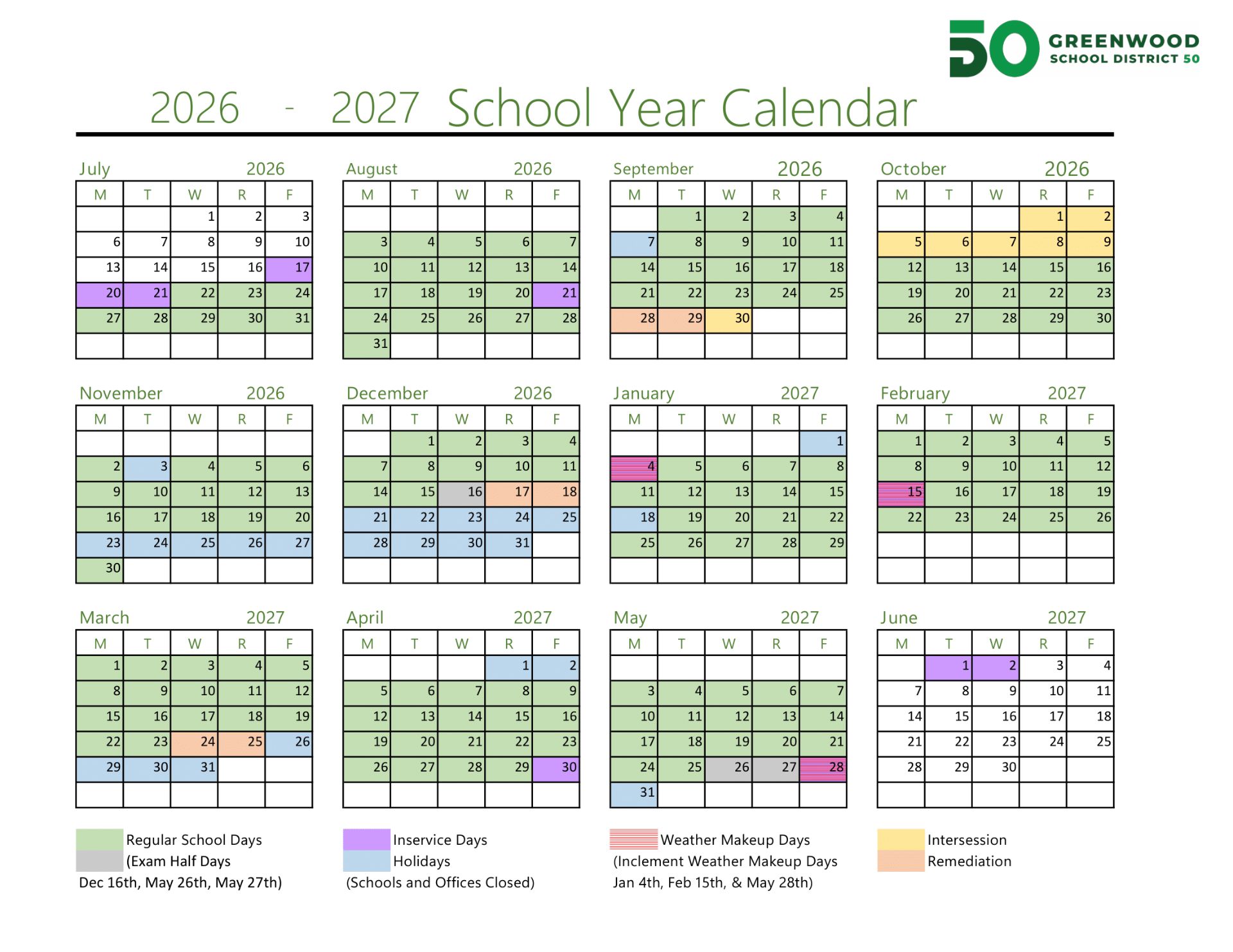 Greenwood School District 50 Calendar 25-26 [PDF]