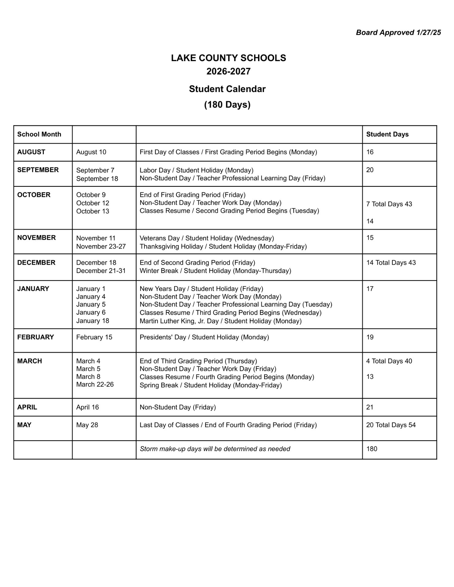 Lake County  Schools Calendar 26-27 Revised (PDF)