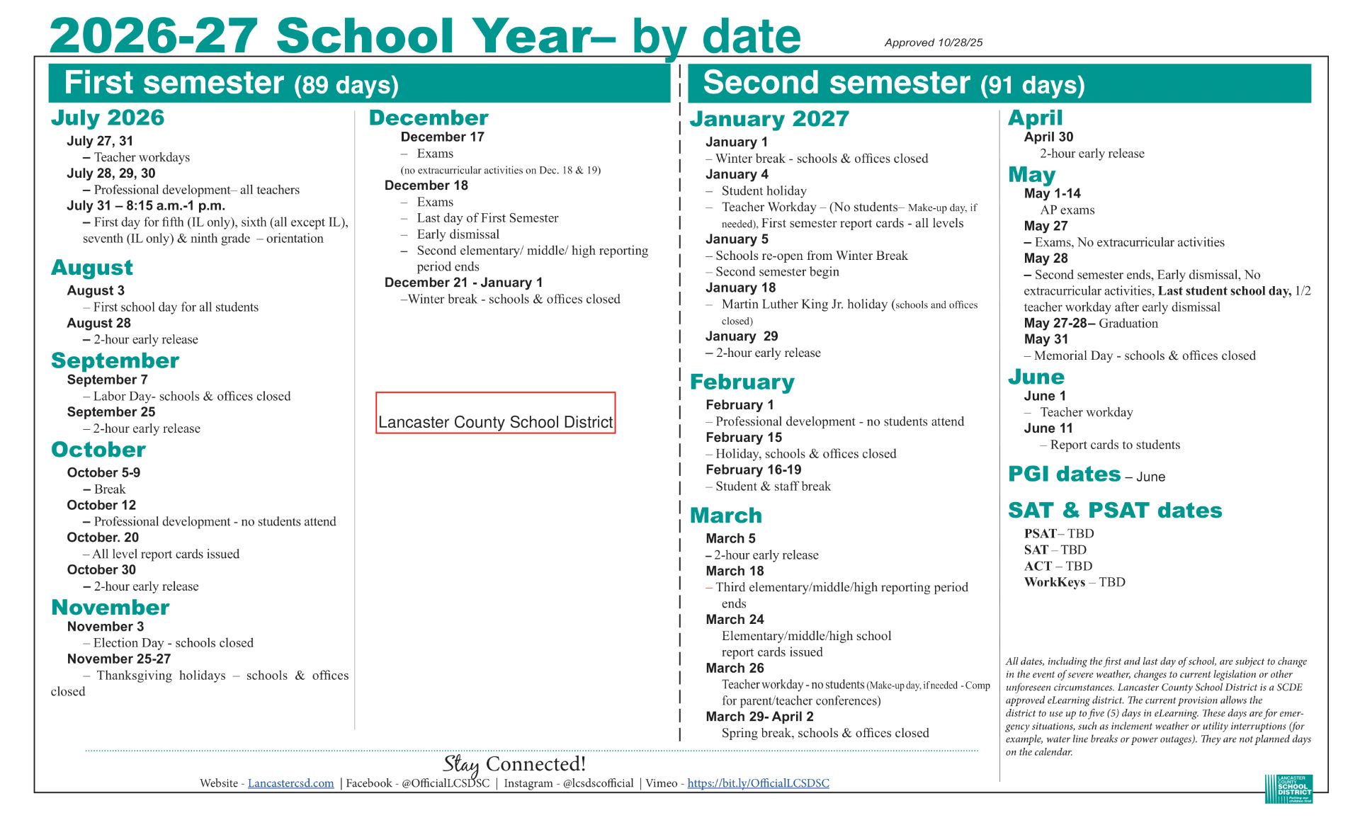 Laurens County School District 55 Calendar 25-26 [PDF]