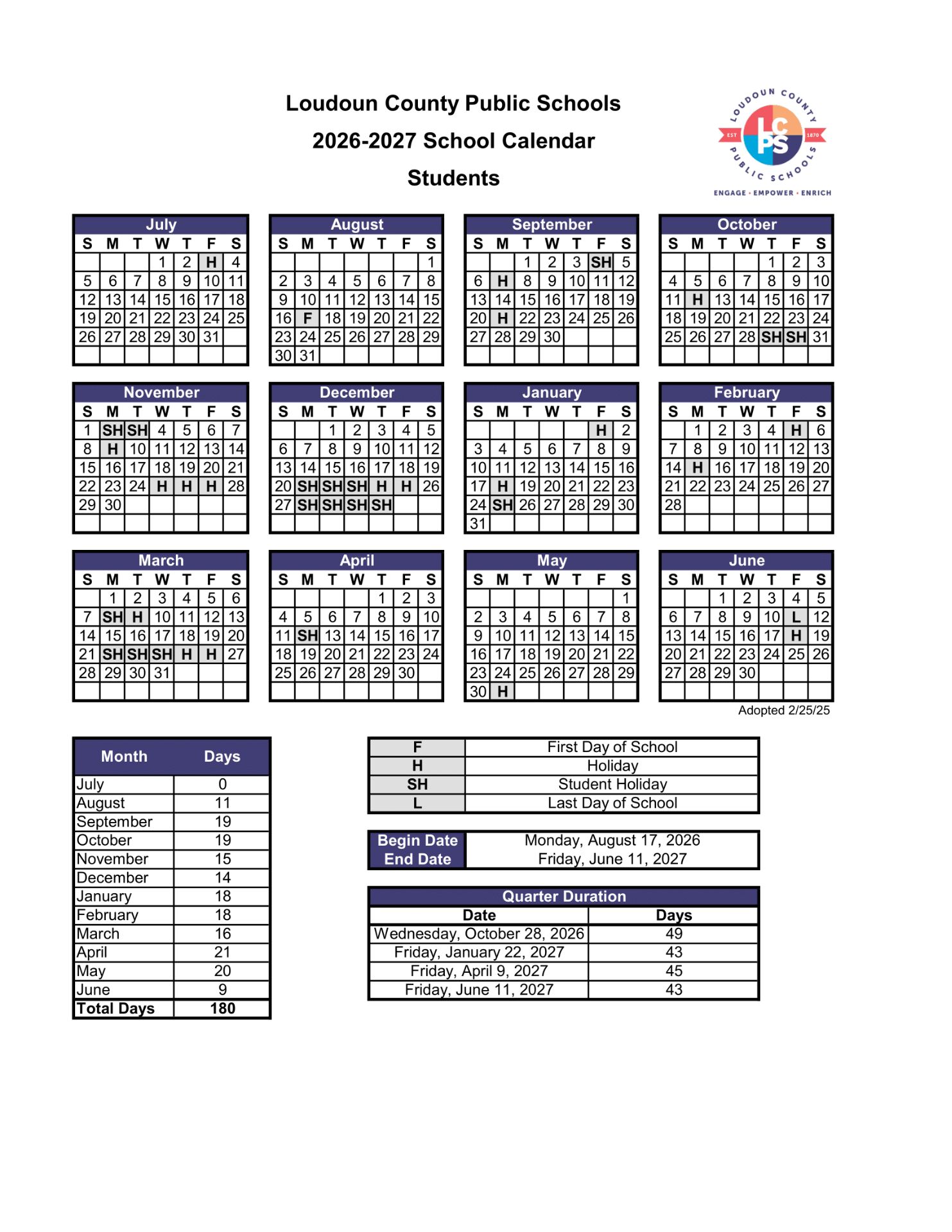 Loudoun County Public Schools va Calendar 26-27 [pdf]