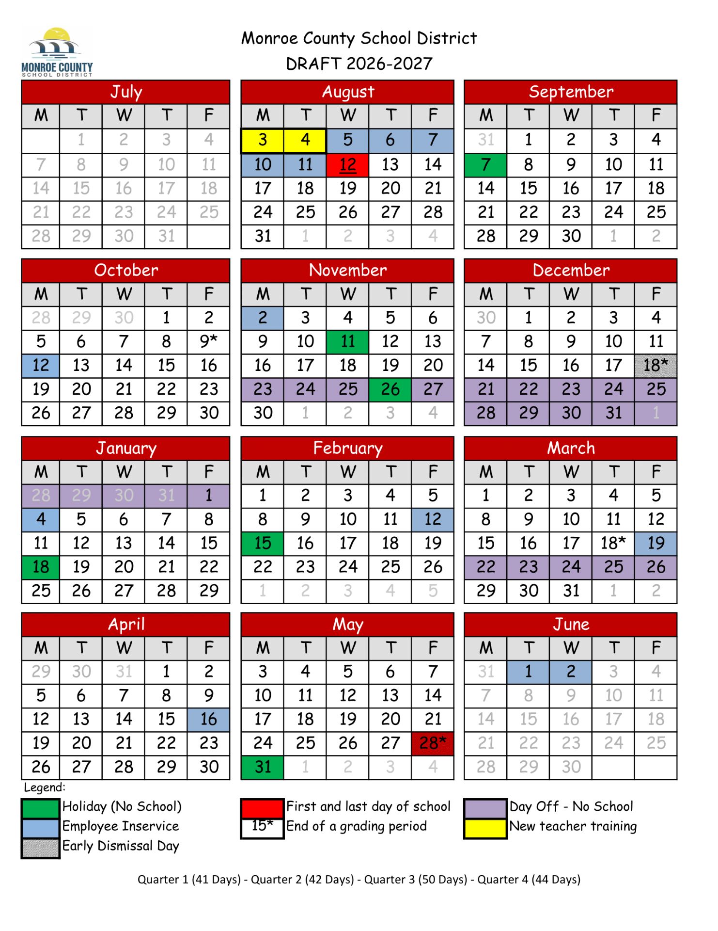 Monroe County School District Calendar 26-27 Revised (PDF)