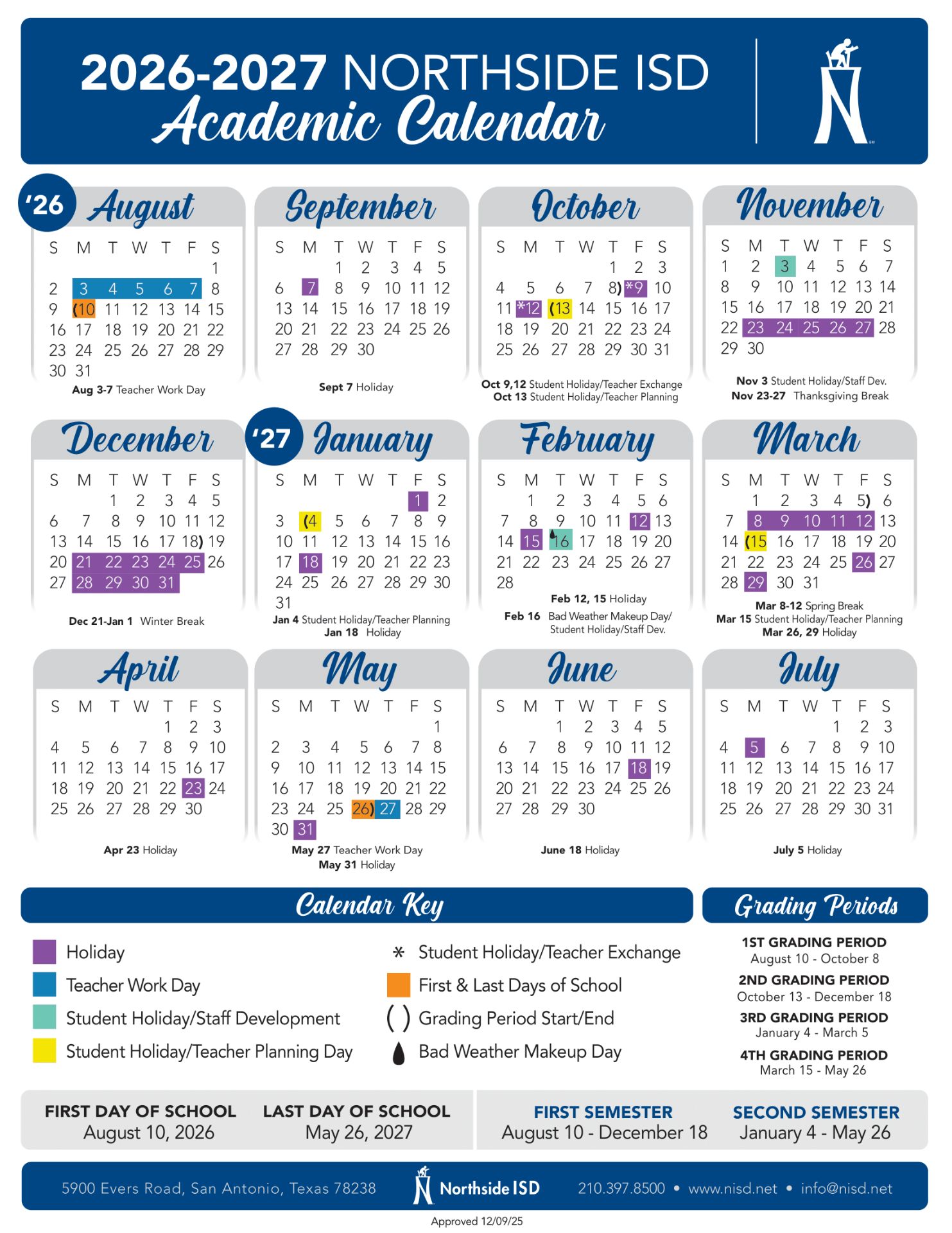 Northside ISD Calendar 26-27 UPDATES [PDF]