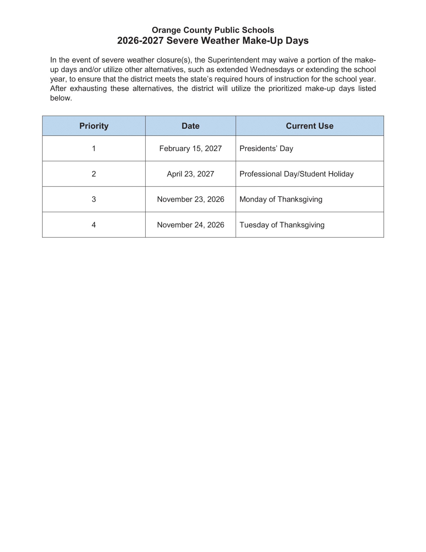 Orange County Public Schools Calendar 26 27 Updated PDF
