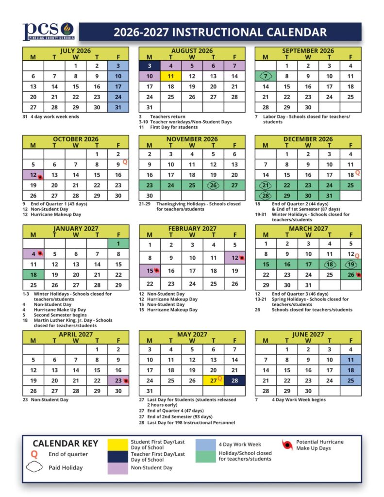 Pinellas County Schools, Calendar 2026-27(1)