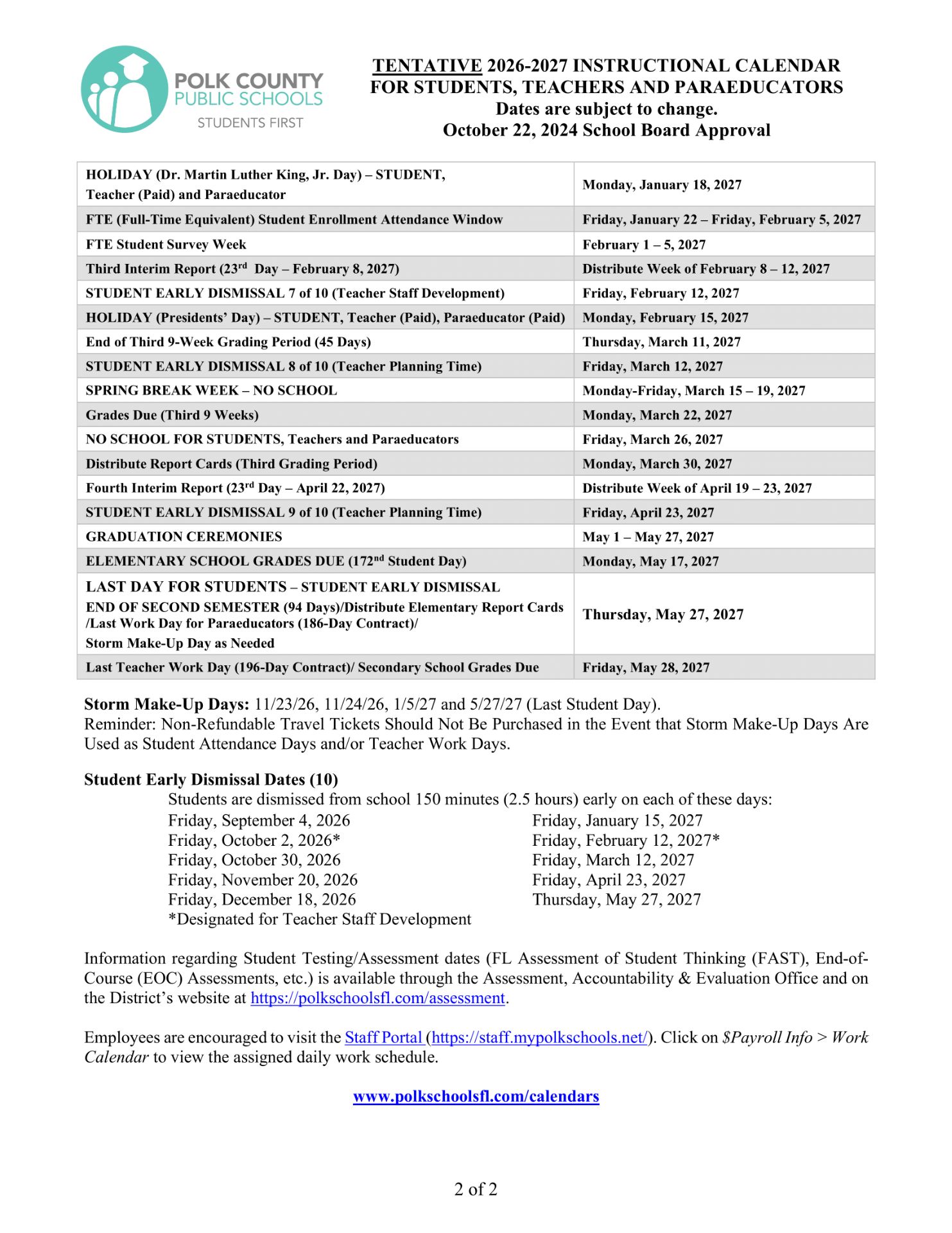 Polk County Public Schools Calendar 26 27 Updated (PDF)
