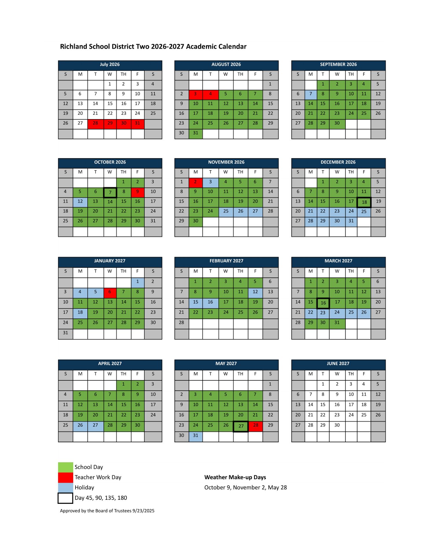 Richland School District 2 Calendar 26-27 [pdf]