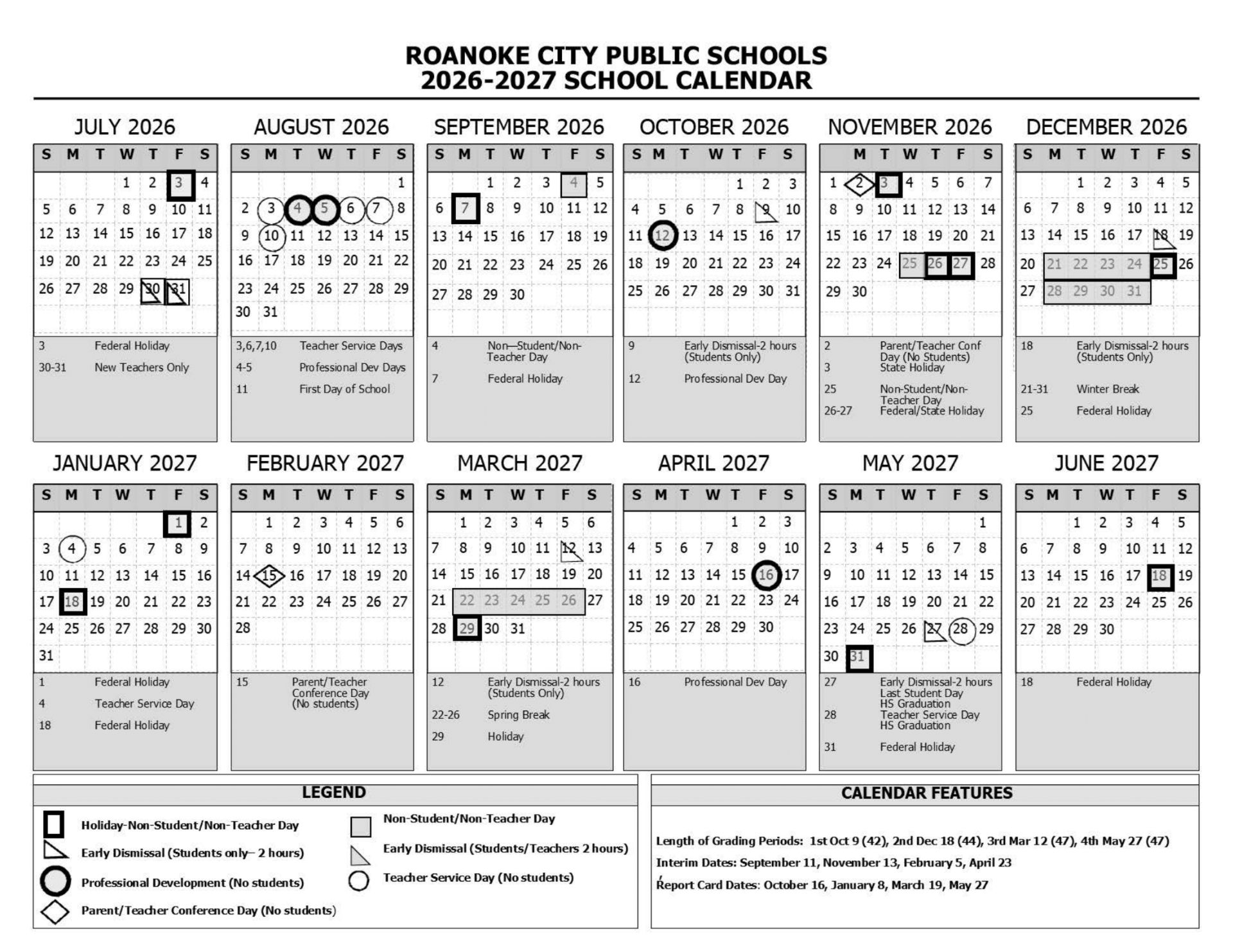 Roanoke City Public Schools va Calendar 26-27 [pdf]