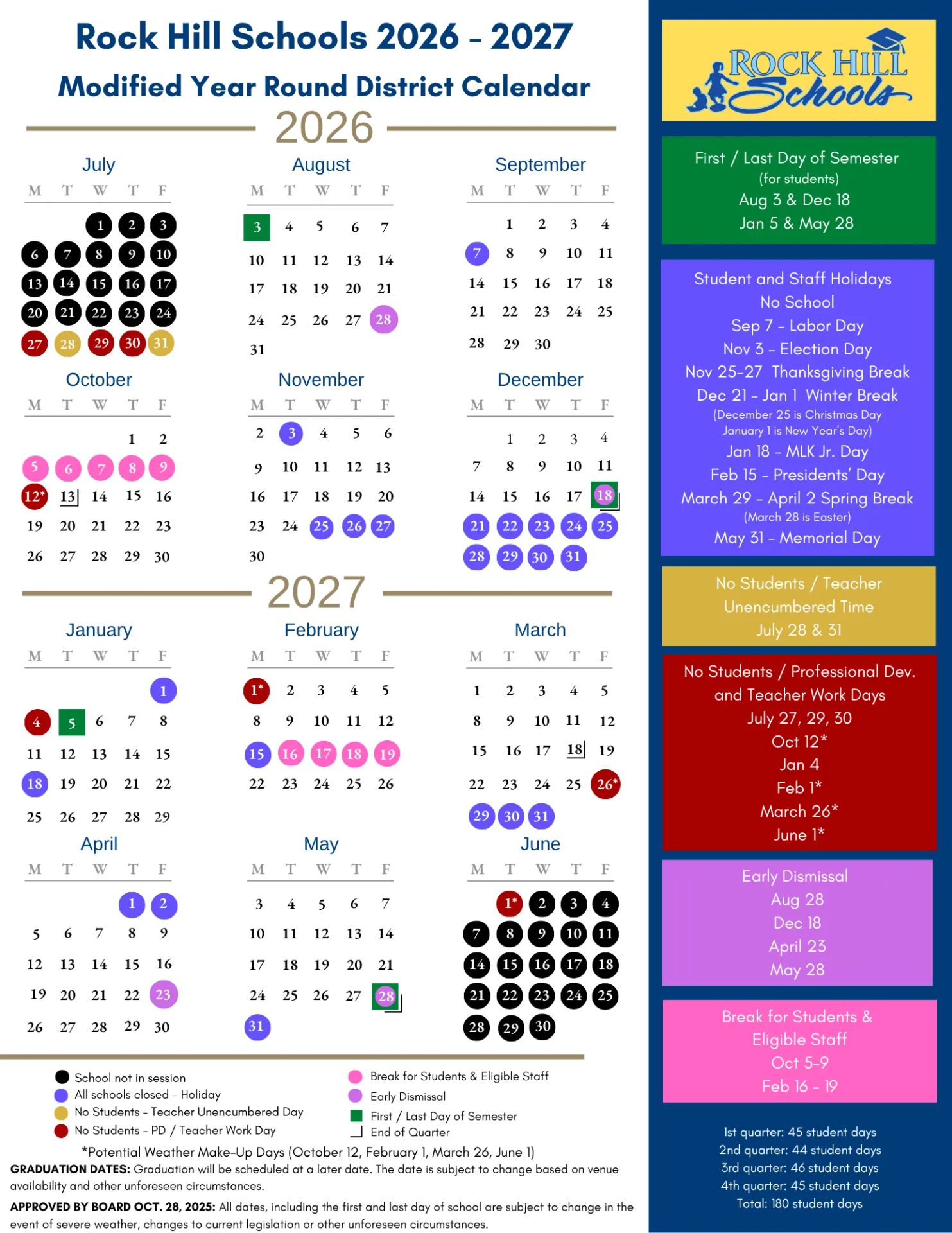 Rock Hill Schools  26-27 Calendar [pdf] 