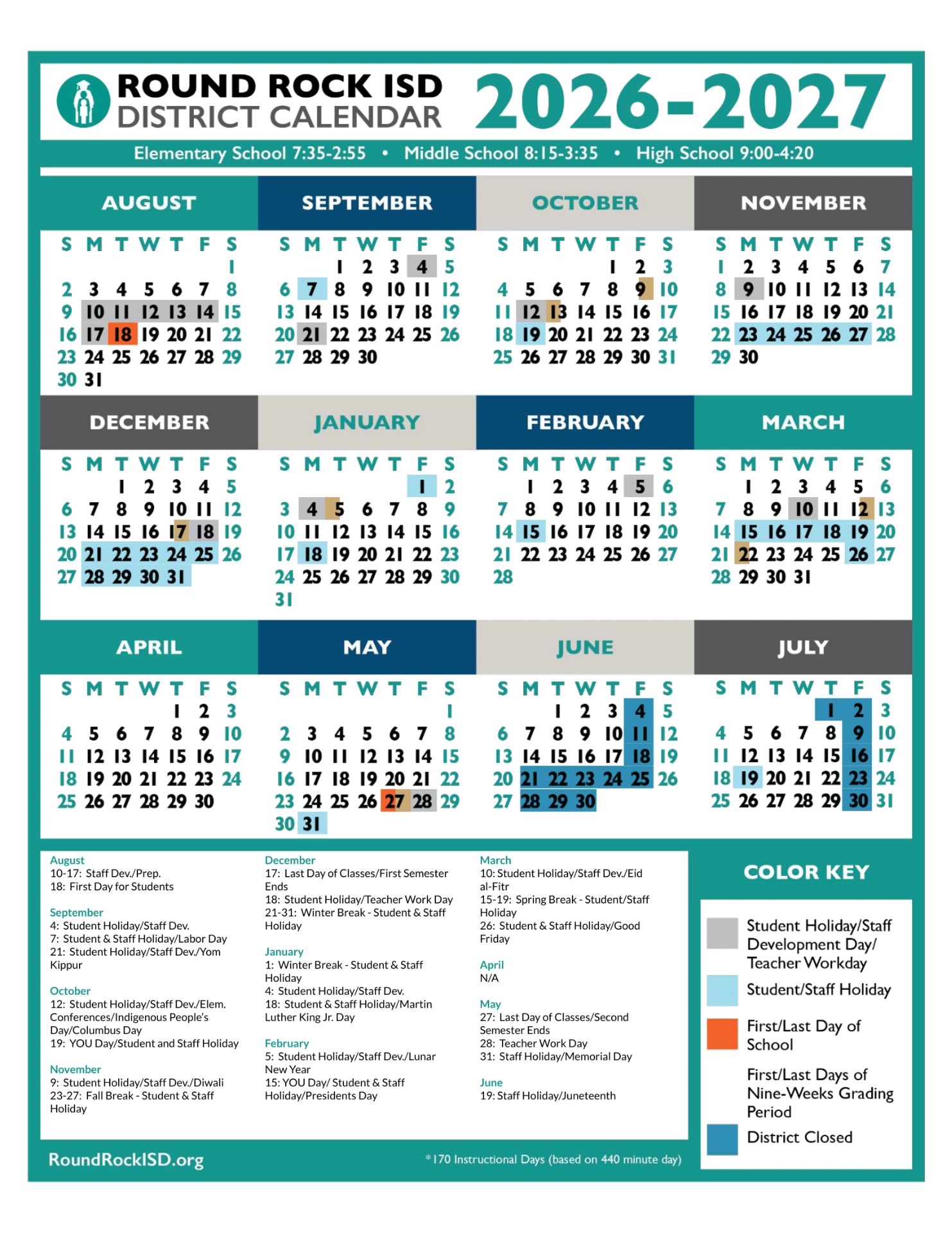 Round Rock ISD Calendar 26-27 UPDATES [PDF]