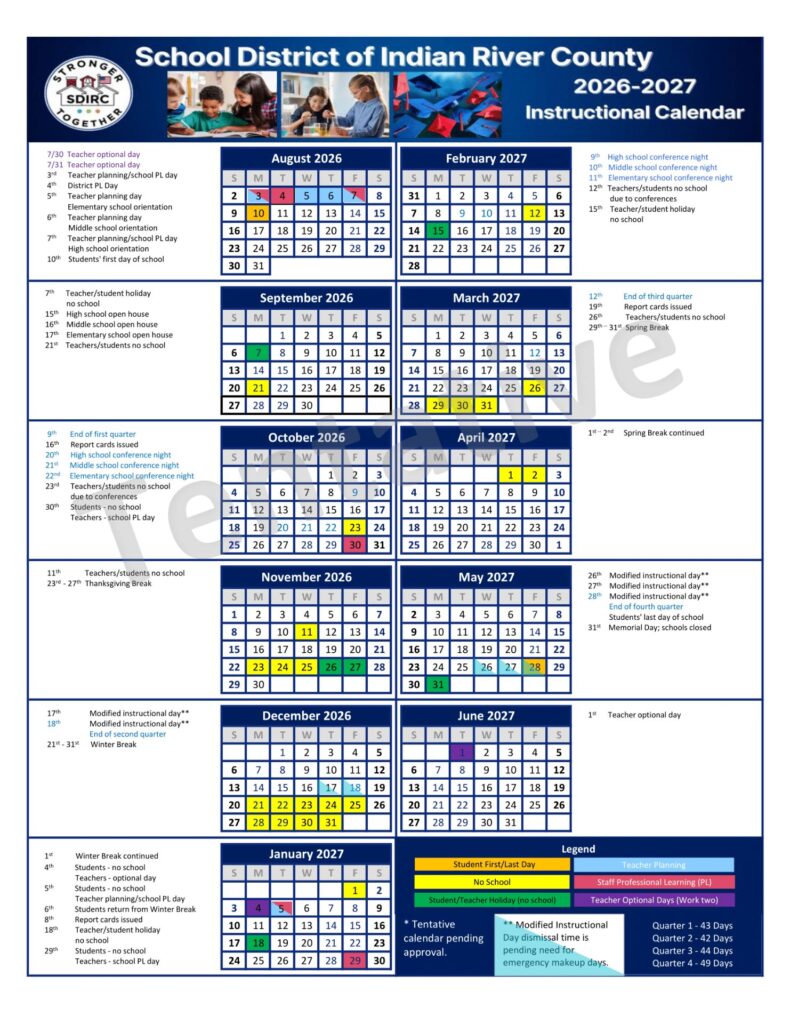 School District of Indian River County Calendar 2026-27