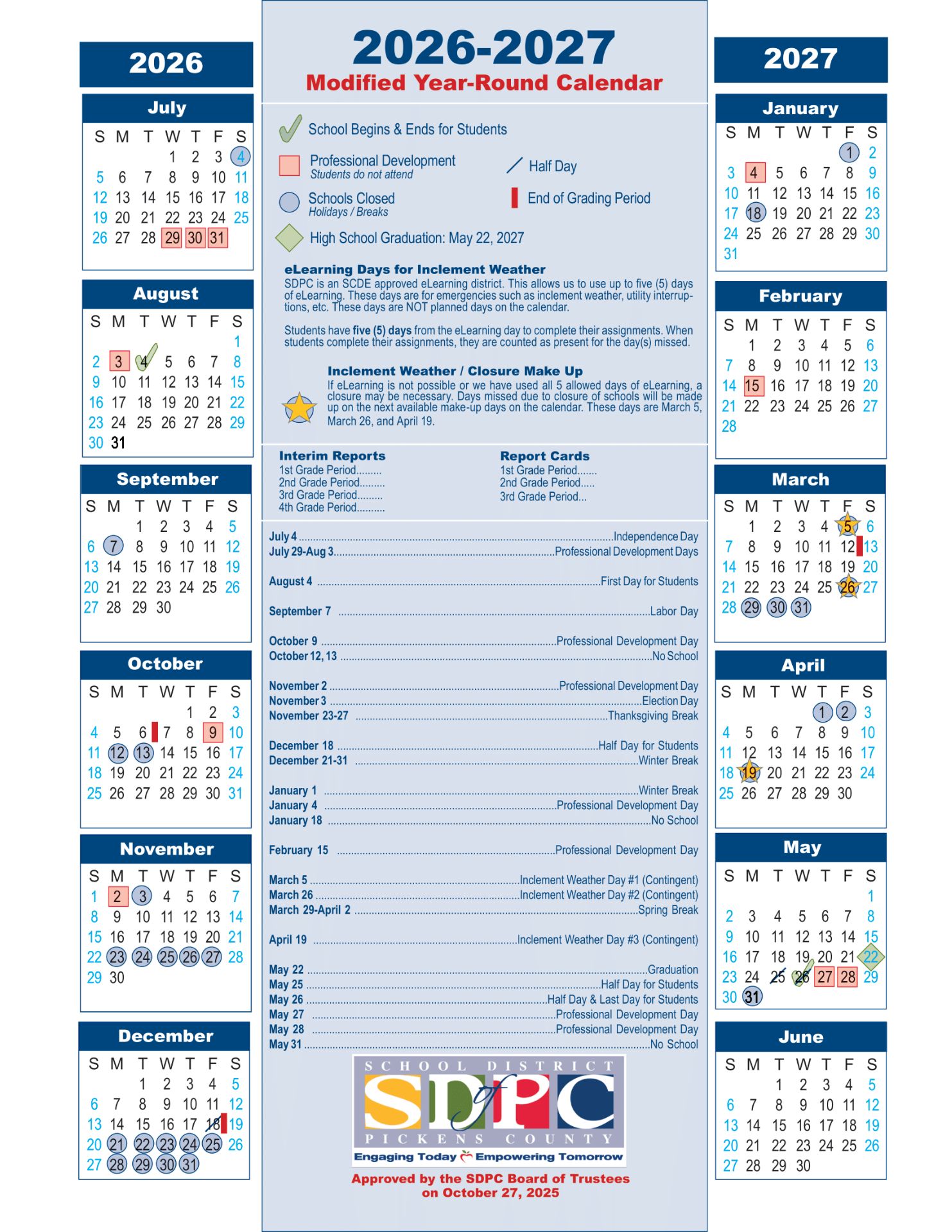 SDPC Pickens County SC Schools 26-27 Calendar [pdf] 