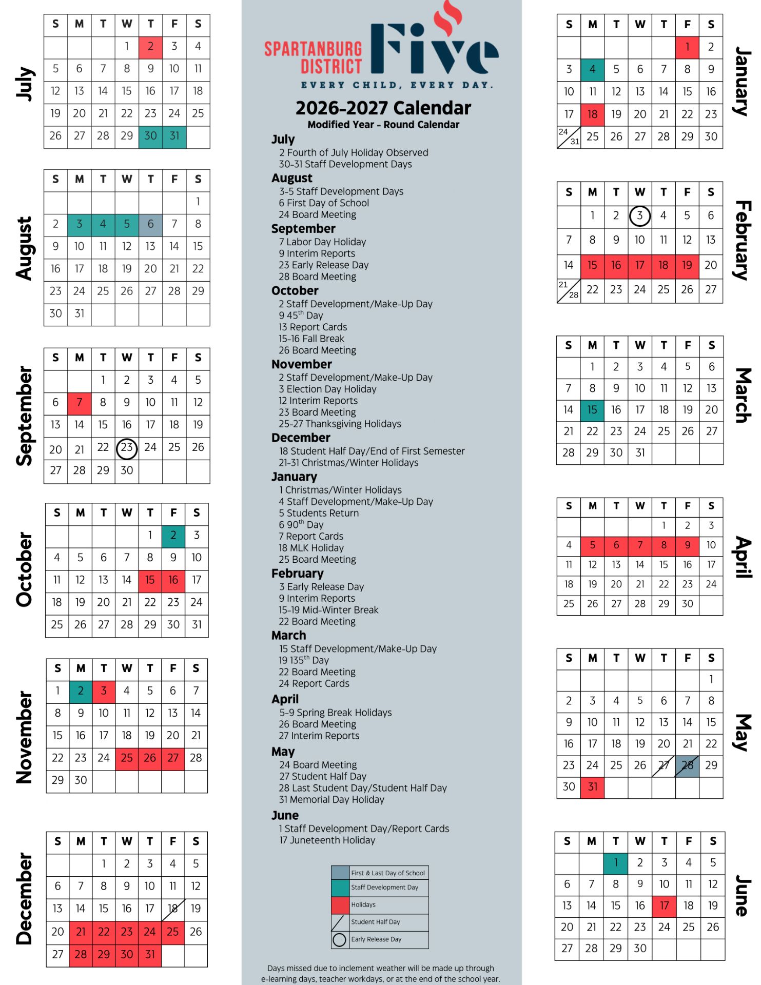 Spartanburg District Five SC 26-27 Calendar [pdf] 