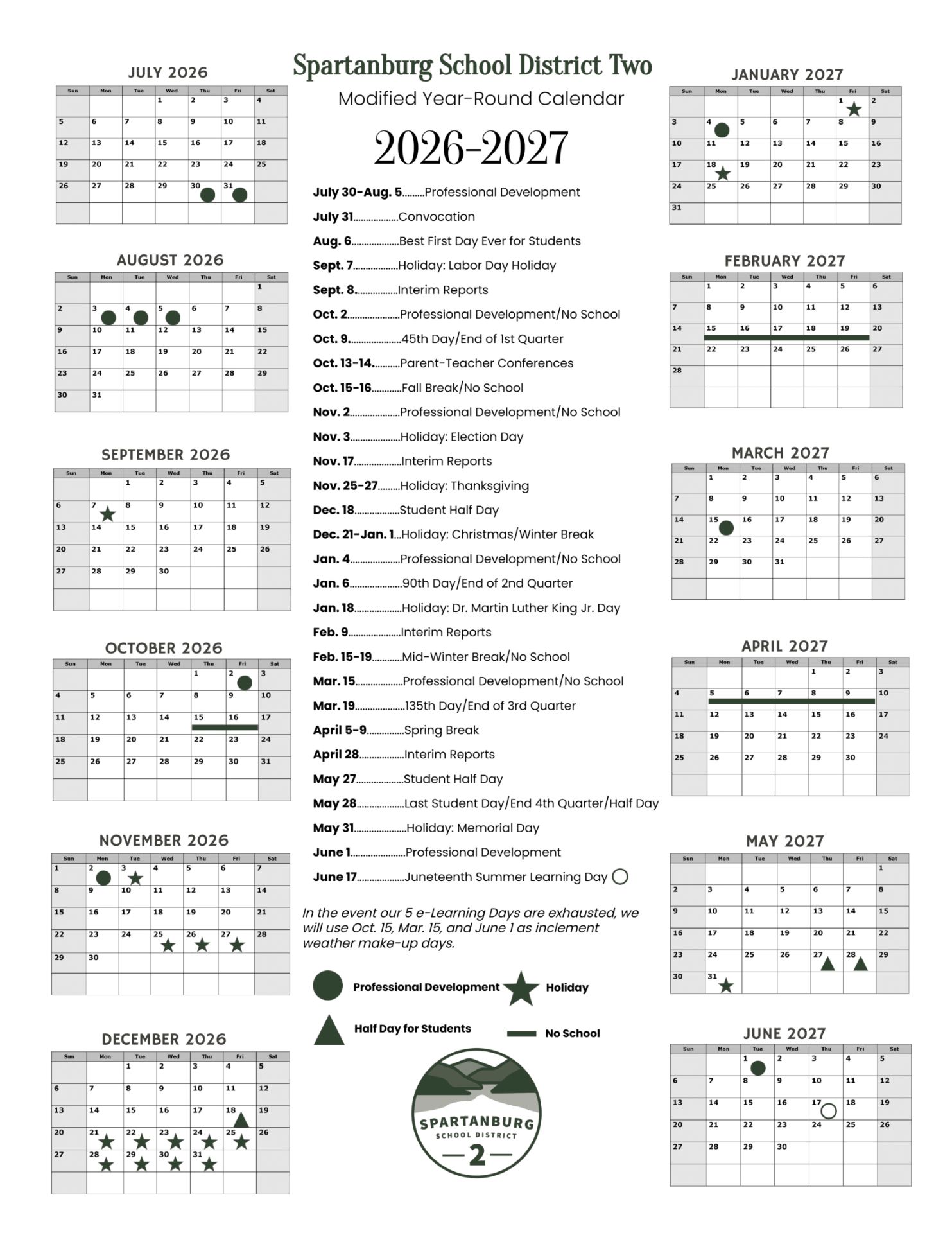 Spartanburg School District Two SC 26-27 Calendar [pdf] 