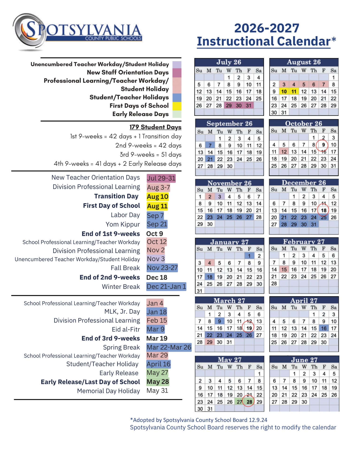 Spotsylvania County Public Schools va Calendar 26-27 [pdf]