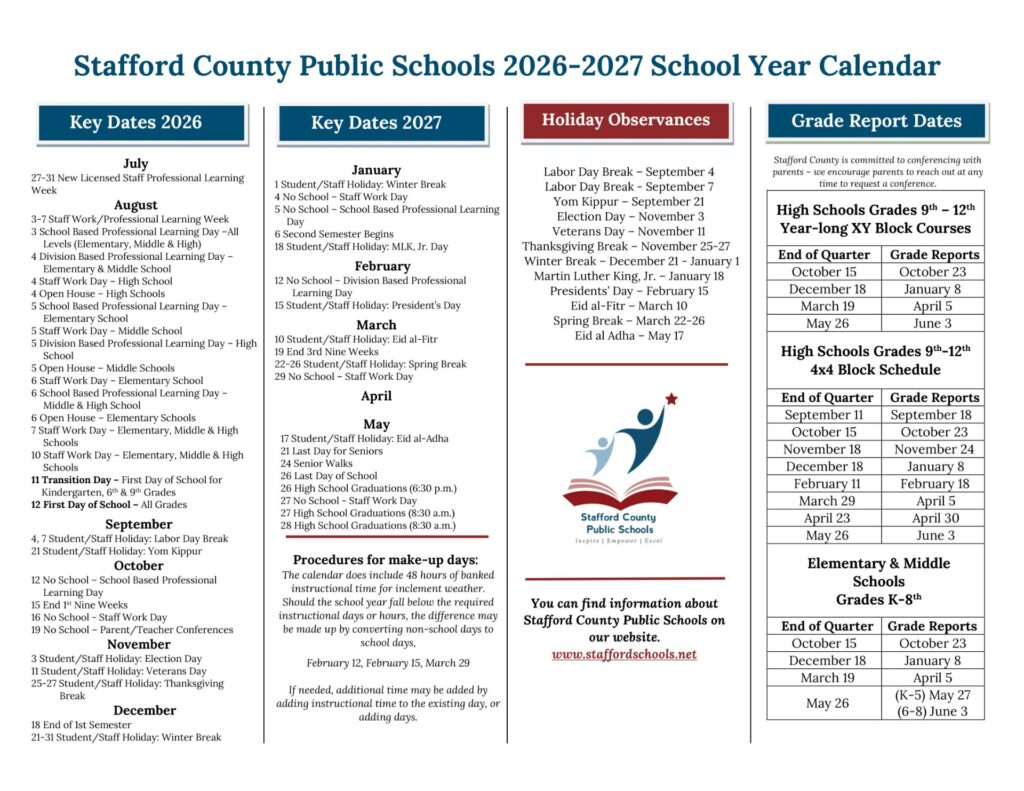Stafford County Public Schools Calendar 2026-27 (2)
