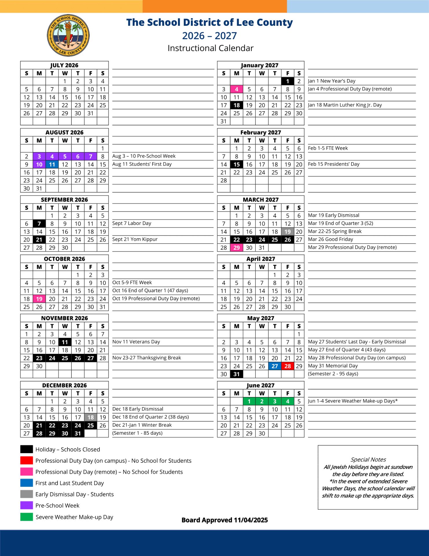 Lee County FL 26-27 Calendar Updated PDF