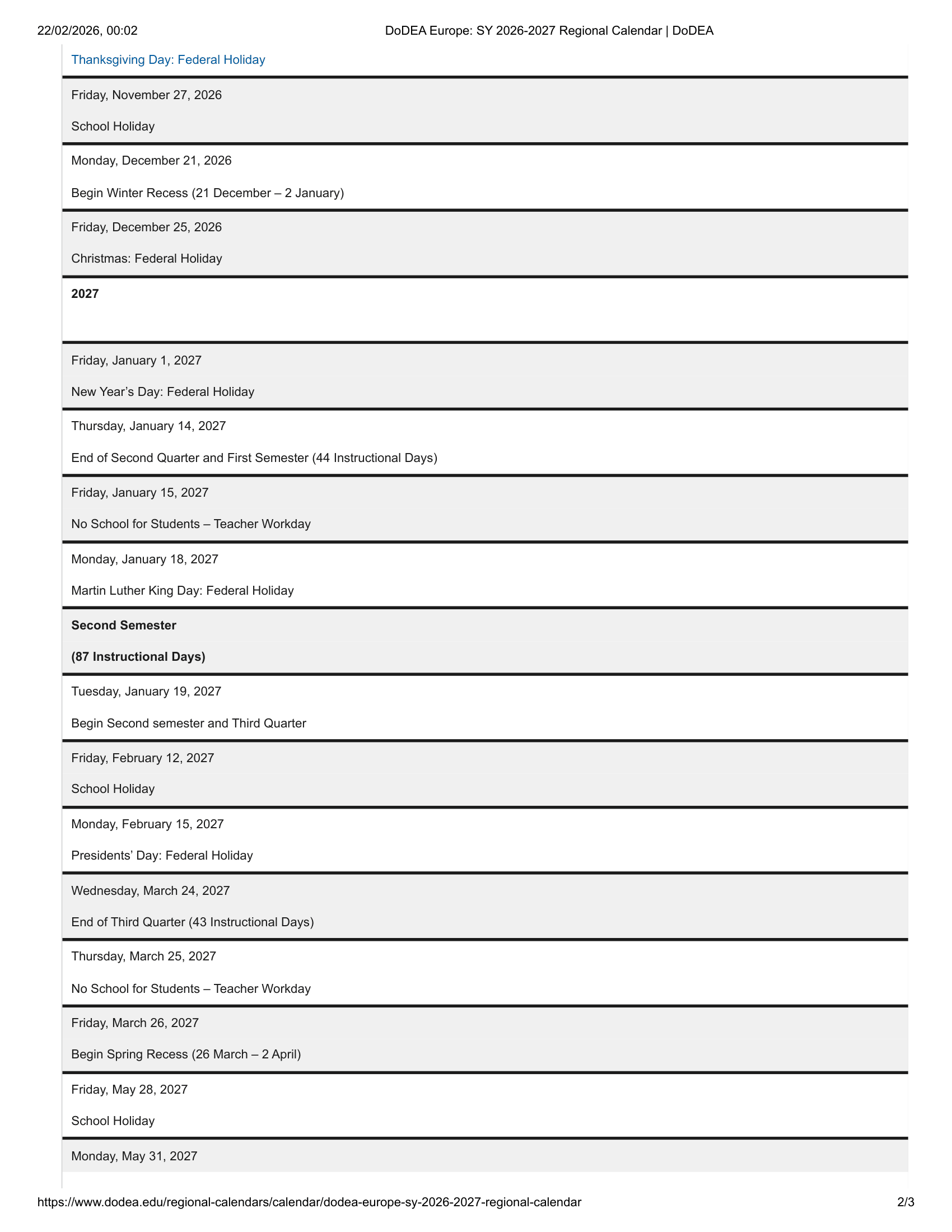 DoDEA Europe  chool Calendar 26-27 Revised [PDF]