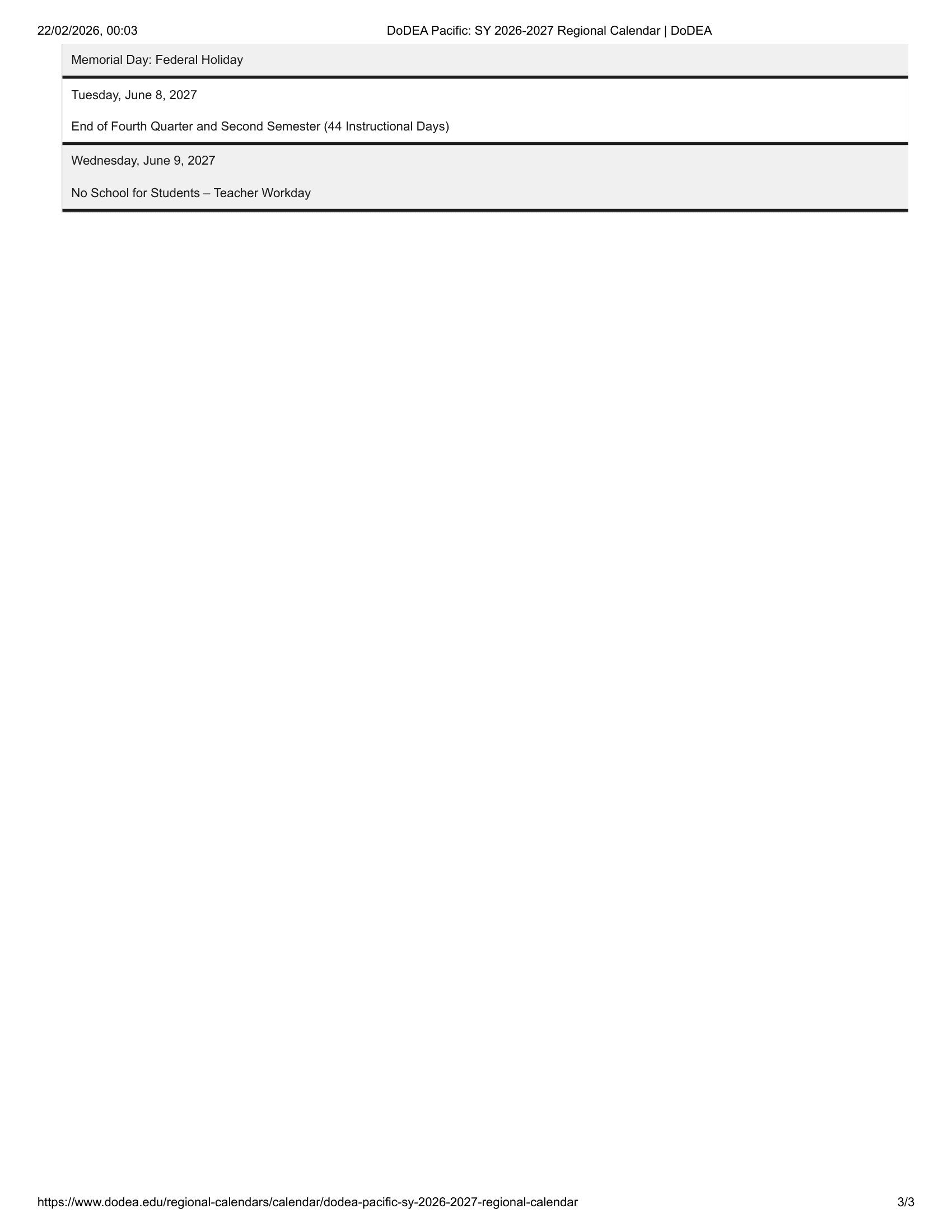 DoDEA Pacific School Calendar 26-27 Updated [PDF]