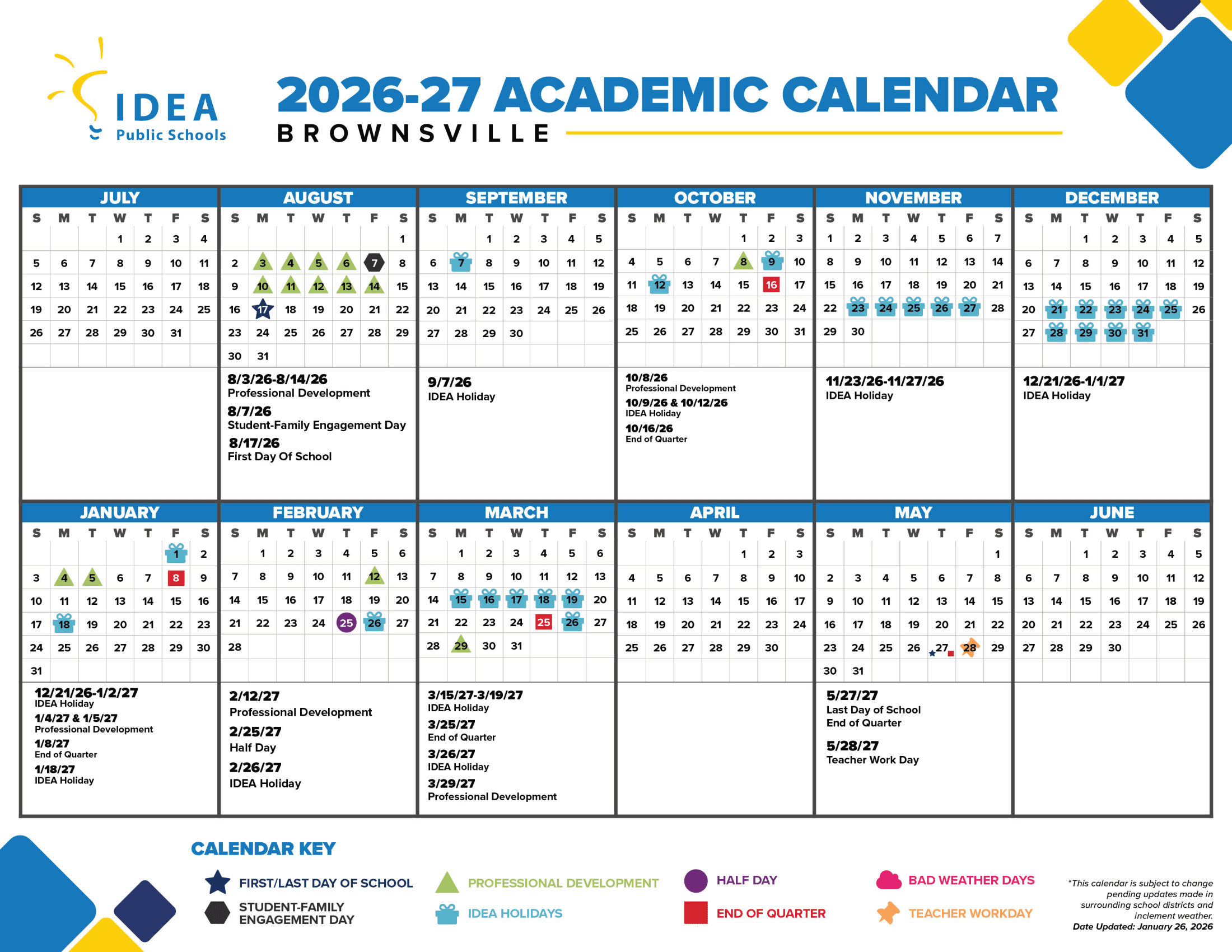 IDEA Public Schools El Paso 26-27 Calendar [PDF]