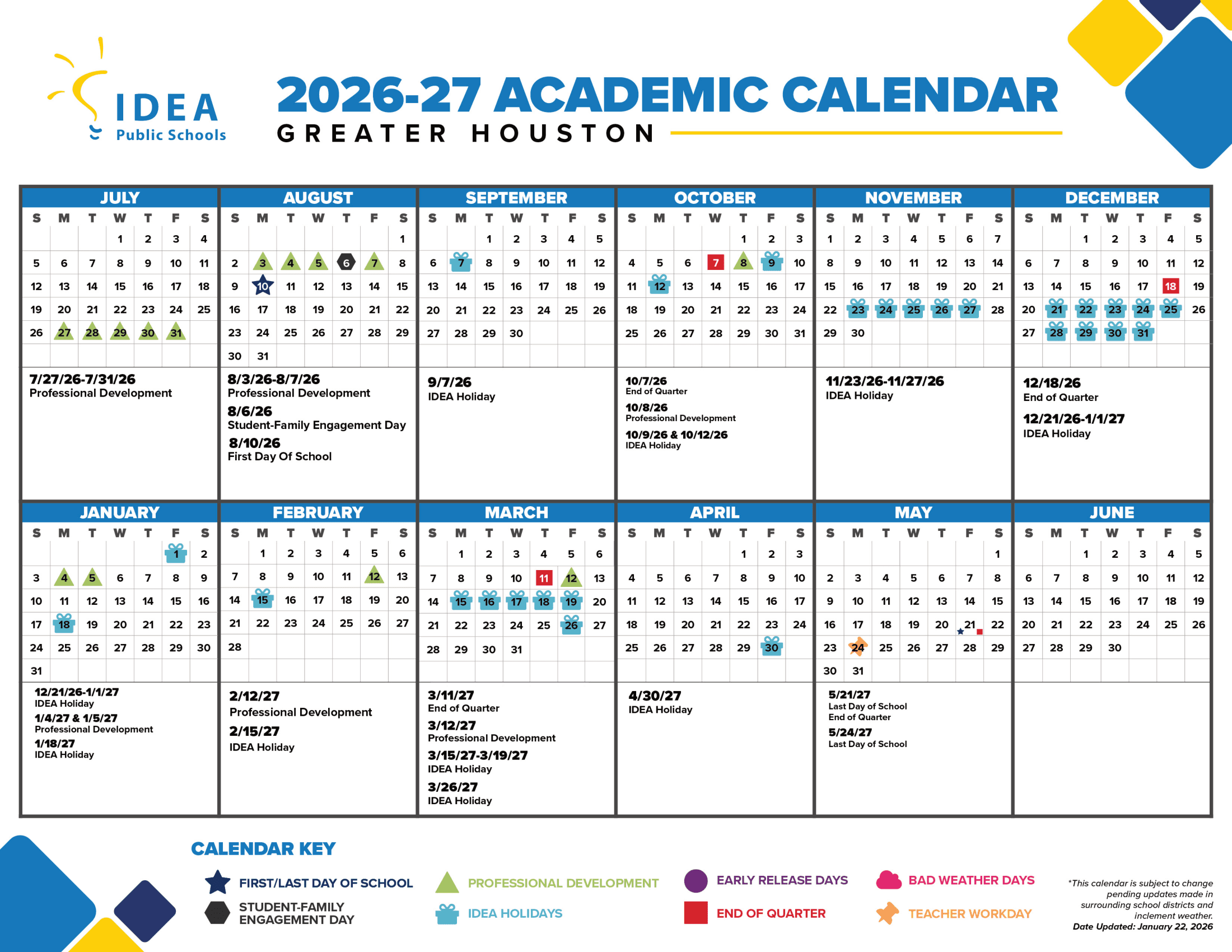 IDEA Public Schools Greater Houston 26-27 Calendar [PDF]