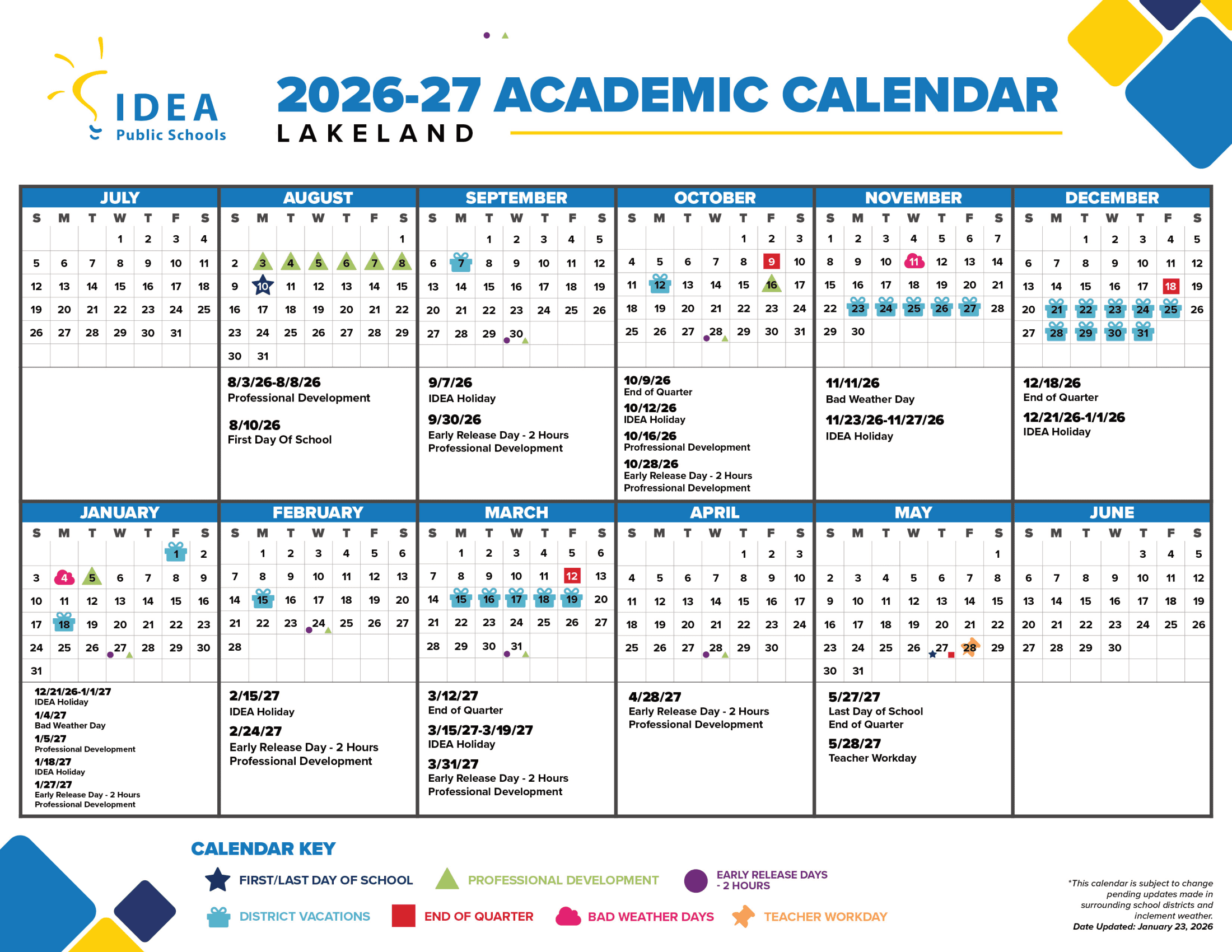 IDEA Public Schools Lakeland 26-27 Calendar [PDF]