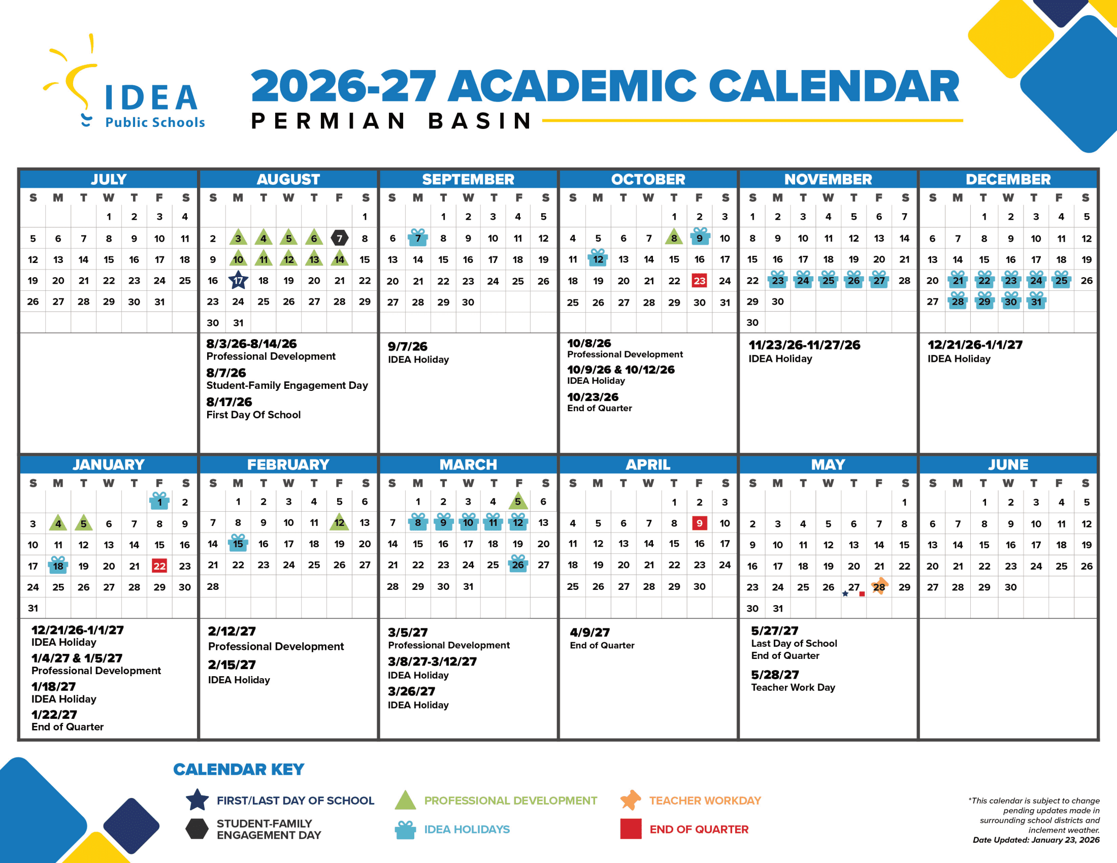 IDEA Public Schools Permian Basin 26-27 Calendar [PDF]