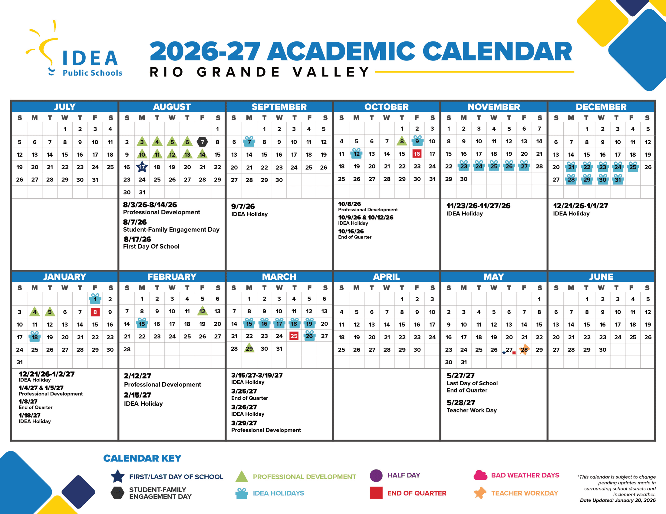 IDEA Public Schools Rio Grande Valley 26-27 Calendar [PDF]