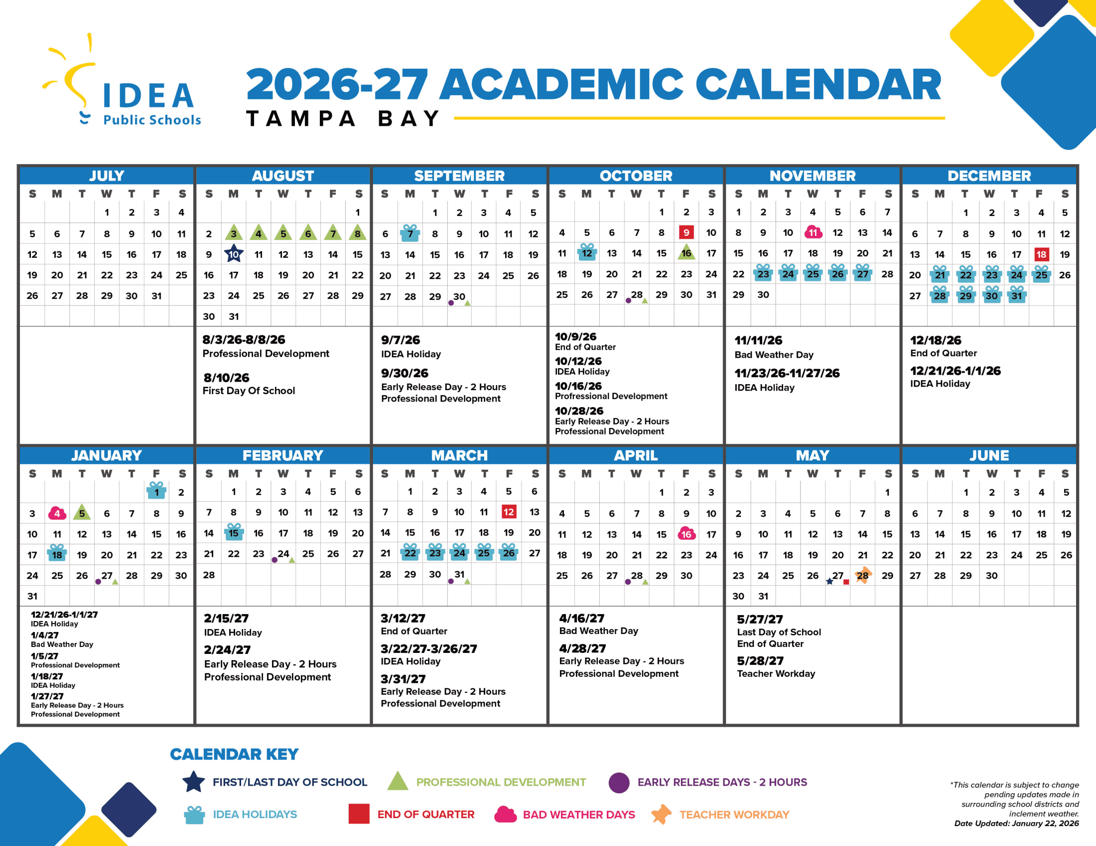 IDEA Public Schools Tampa Bay 26-27 Calendar [PDF]