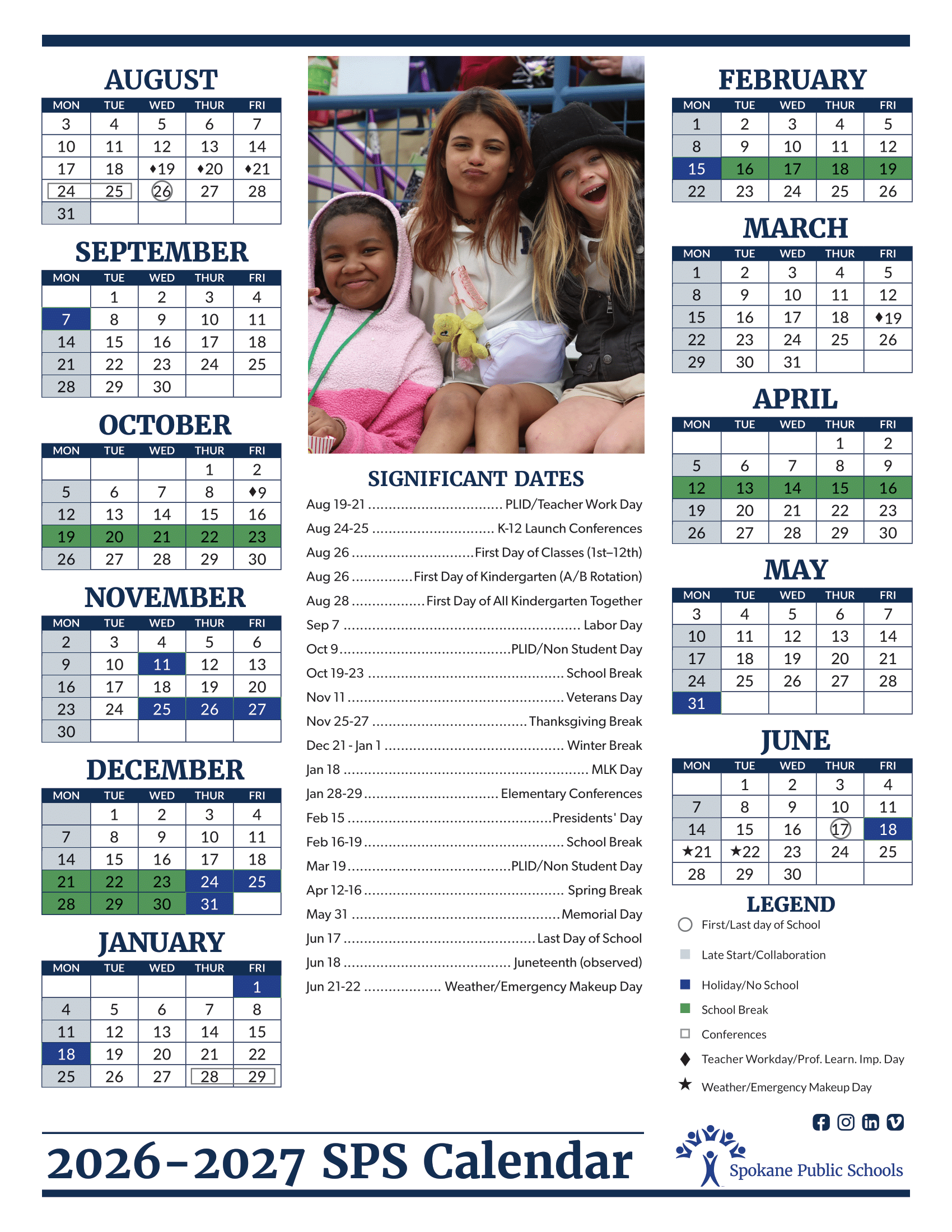 Spokane Public Schools Calendar 2026-27 img1