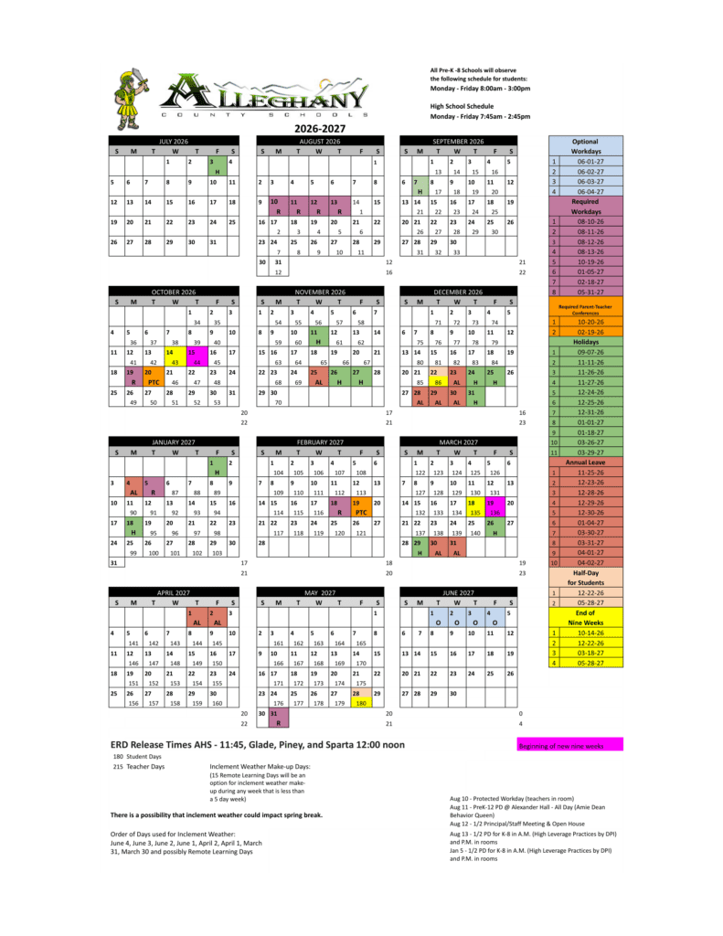 Alleghany County Schools 26-27 Calendar