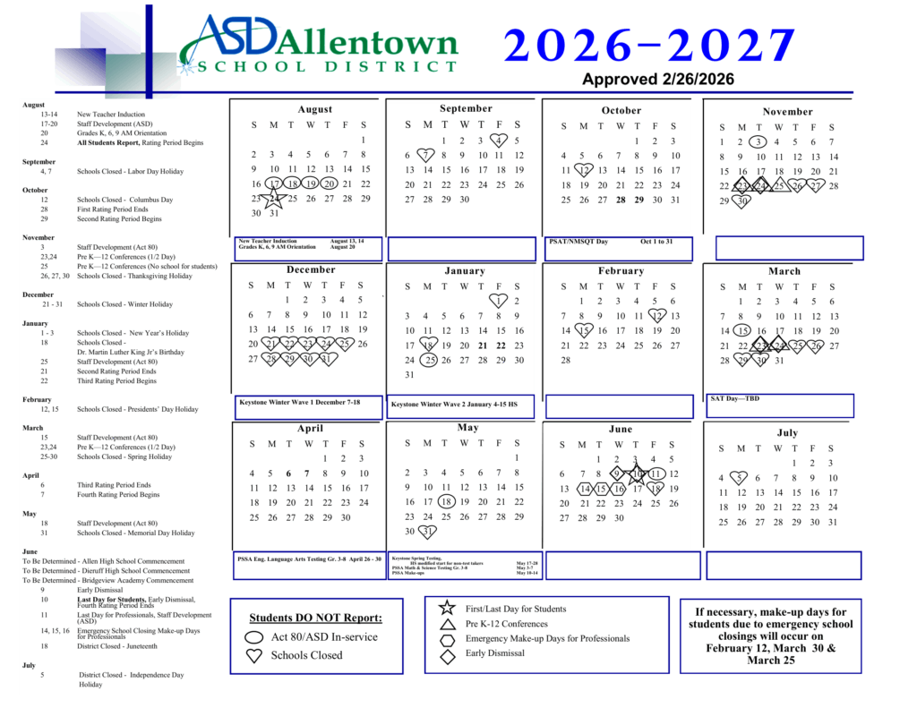 Allentown School District 26-27 Calendar