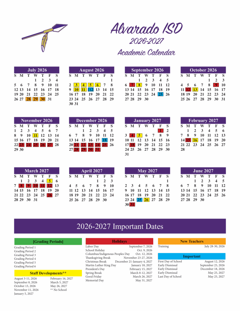 Alvarado ISD 26-27 Calendar